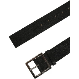 Black Leather Silver Tone Square Buckle Belt