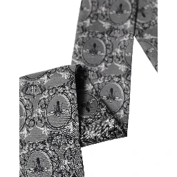 Men Gray Bee Silk Skinny Twilly Foulard Scarf