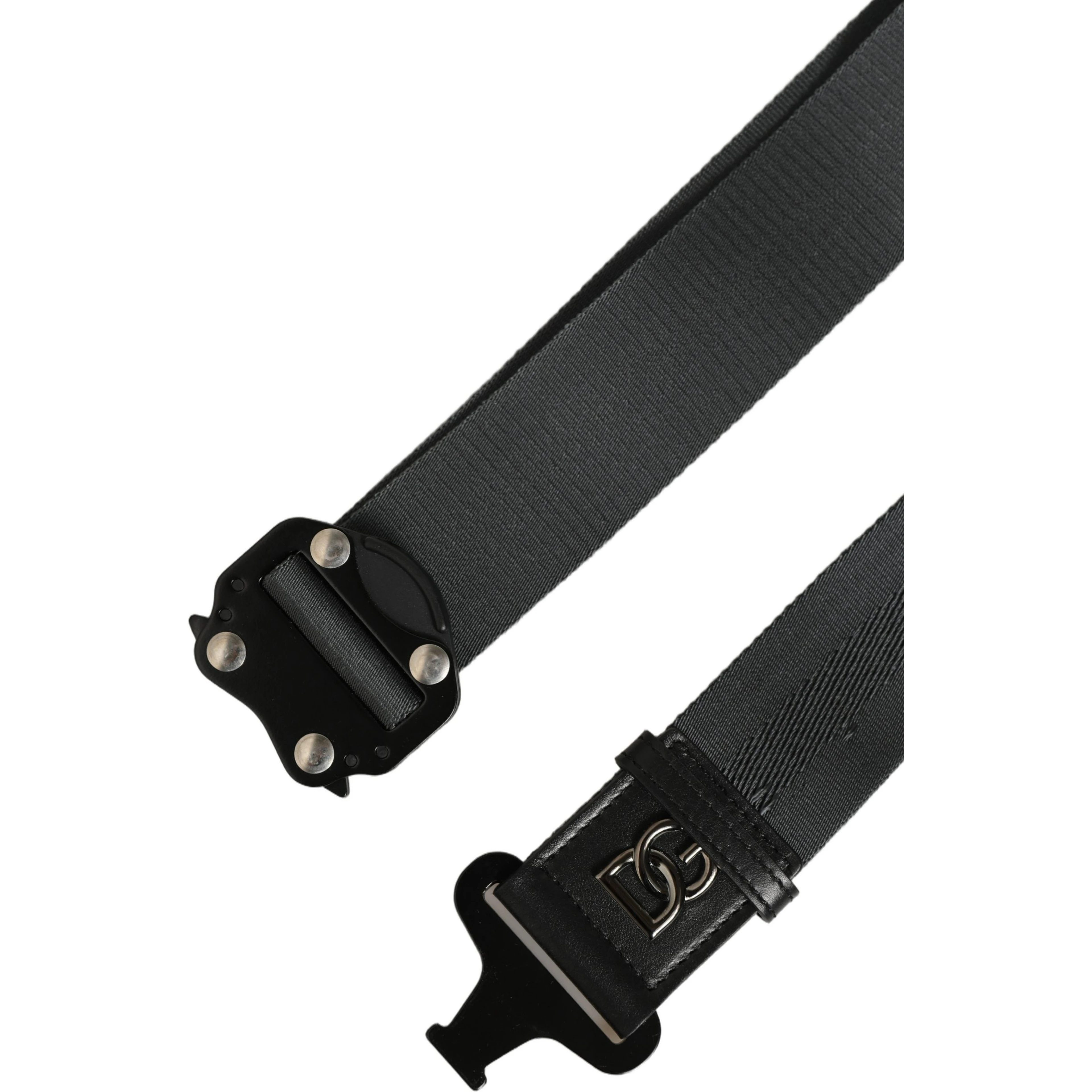 Men Gray Fabric Strap Logo Metal Buckle Belt