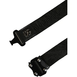 Men Black Fabric Strap Logo Metal Buckle Belt