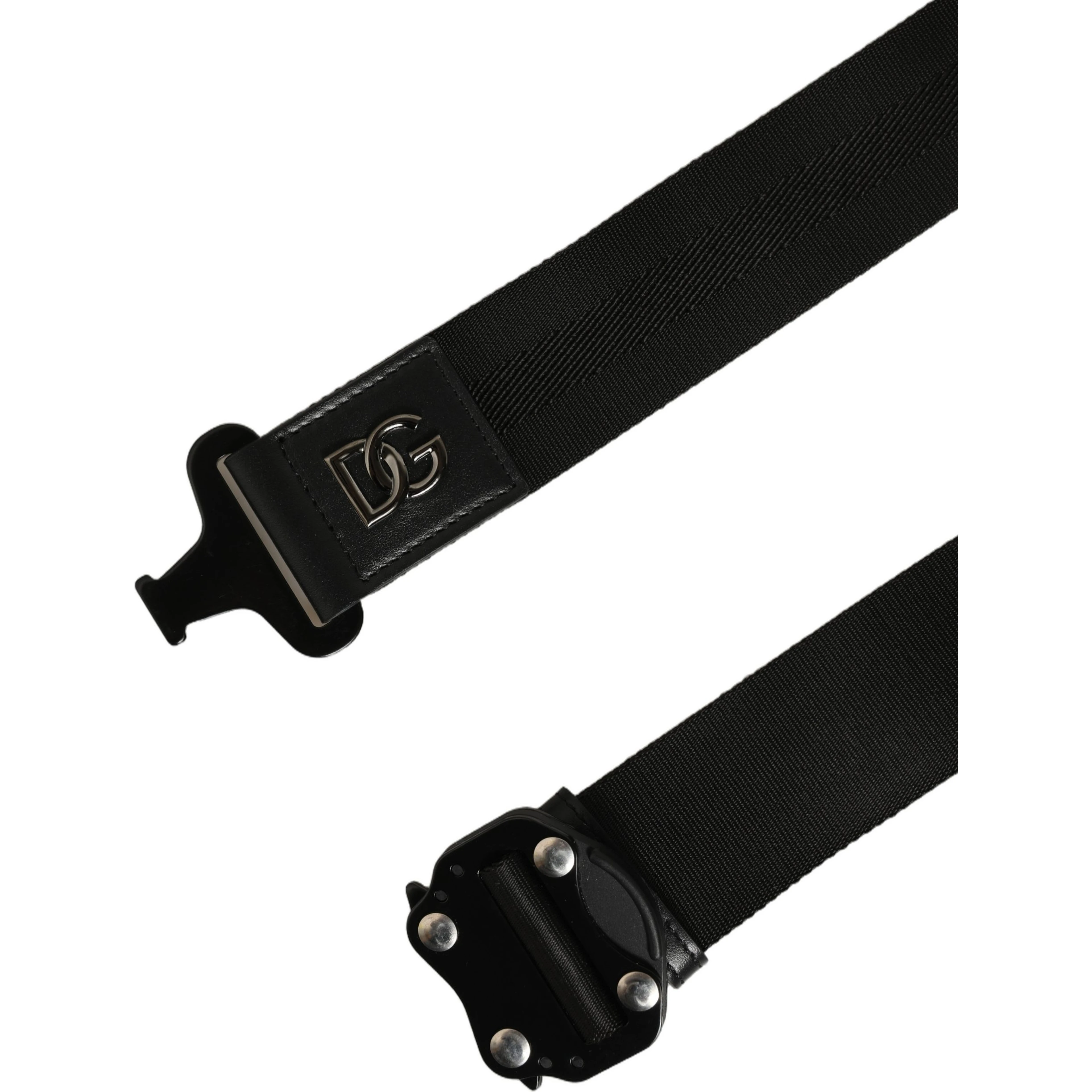Men Black Fabric Strap Logo Metal Buckle Belt