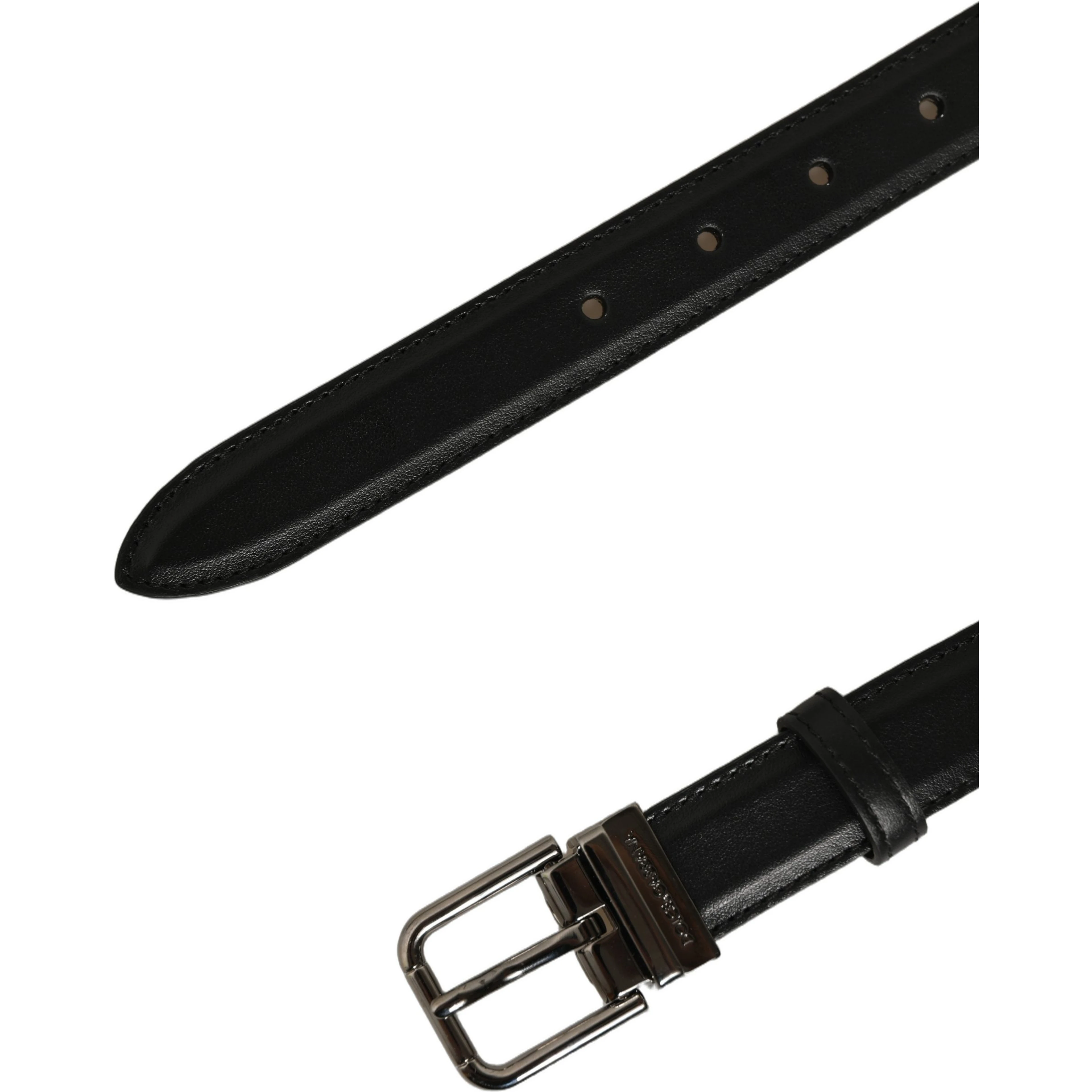Black Leather Silver Tone Metal Buckle Belt