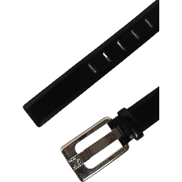 Black Leather Silver Tone Metal Buckle Belt
