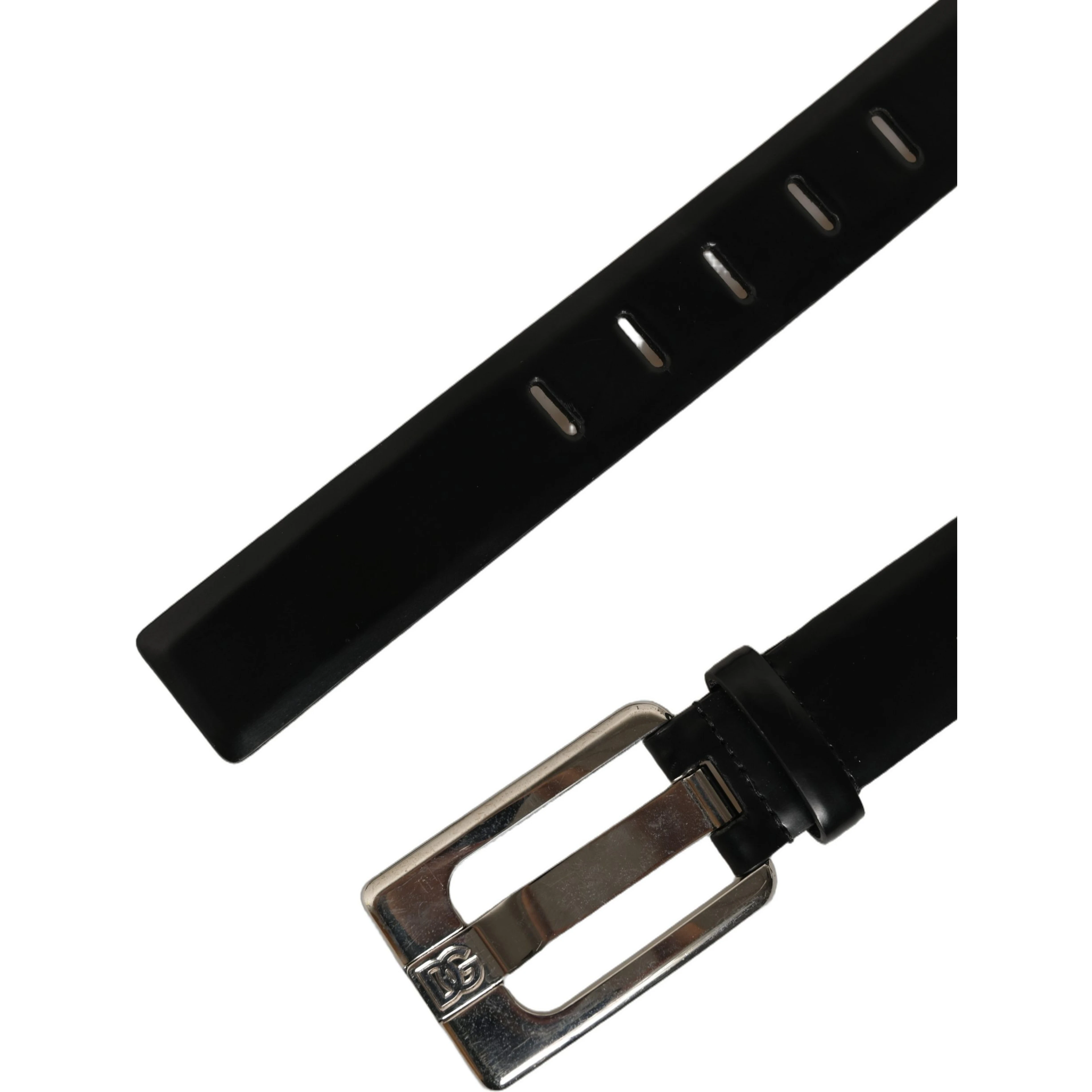 Black Leather Silver Tone Metal Buckle Belt