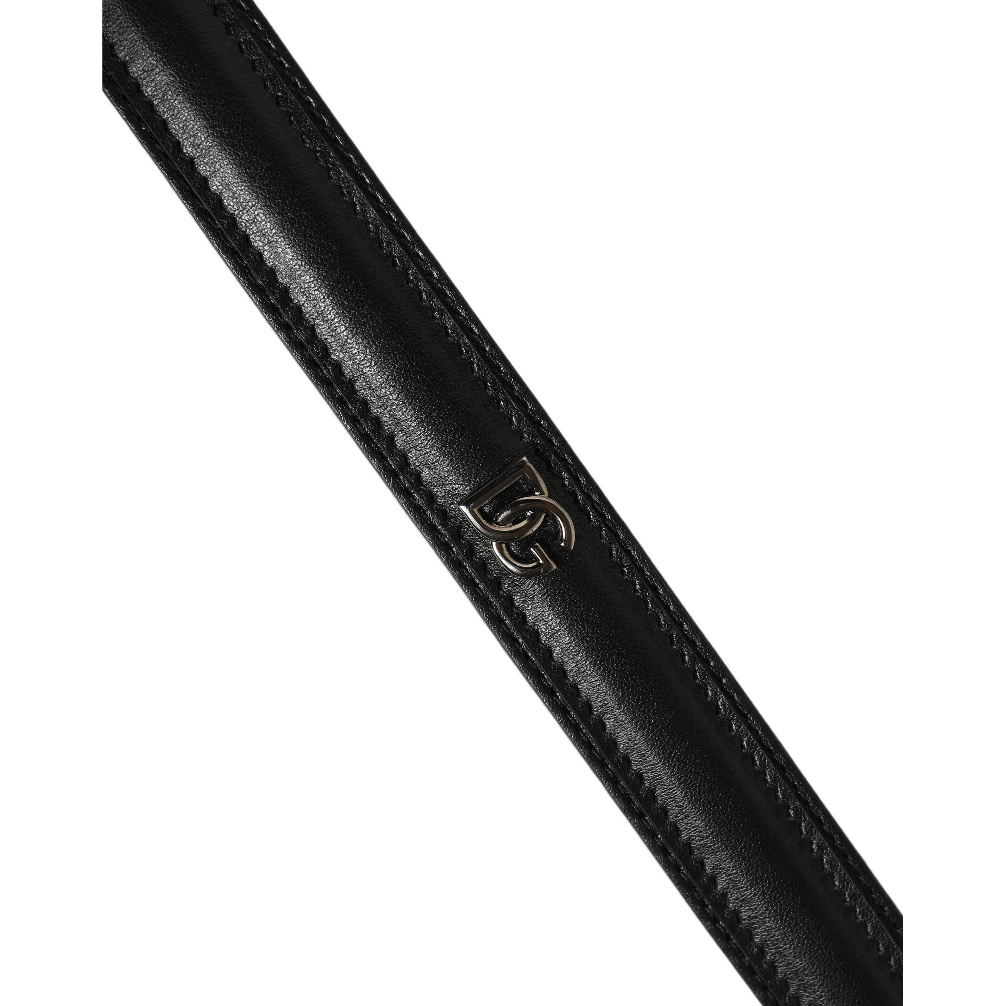 Black Leather Silver Tone Metal Buckle Belt