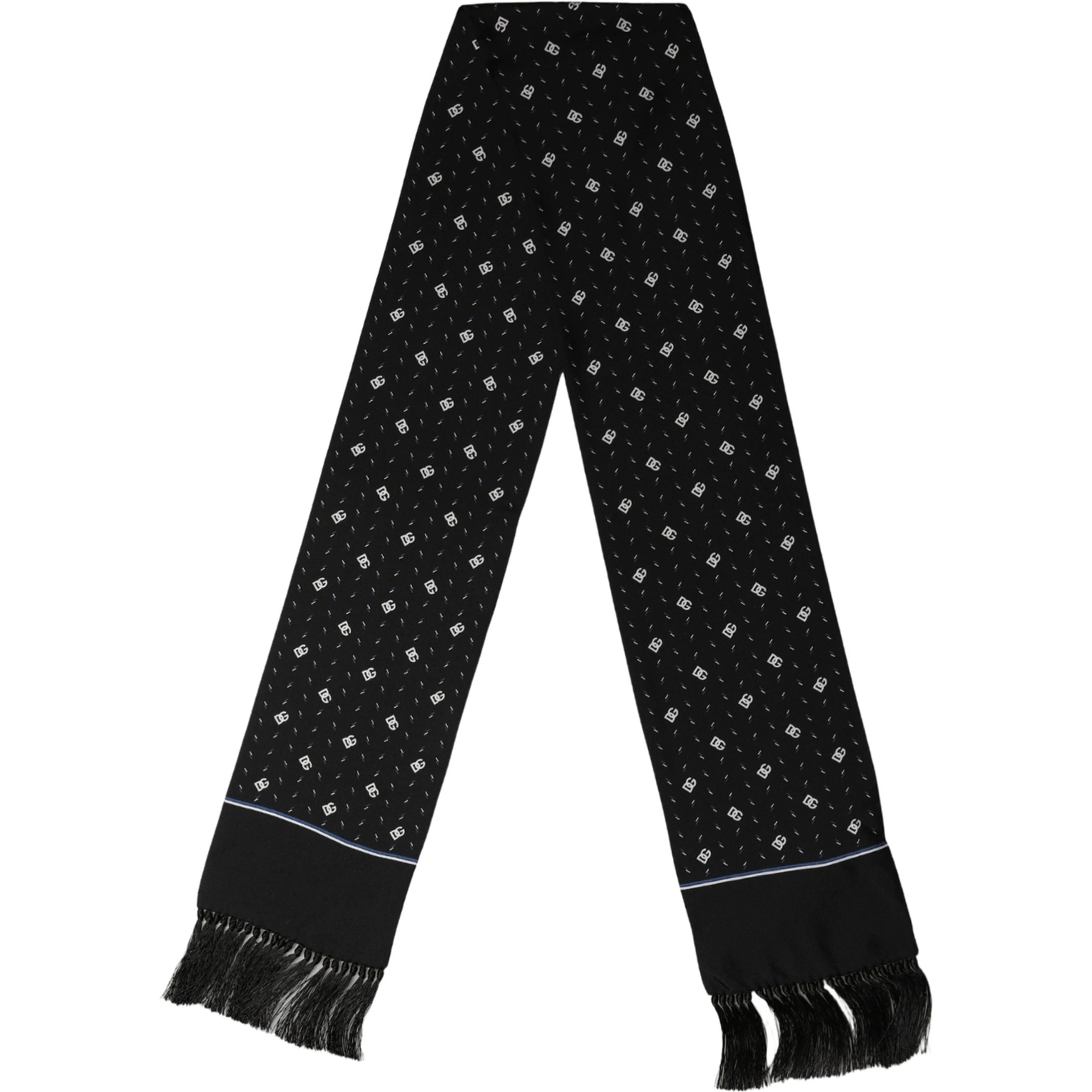 Black Silk DG Logo Men Fringed Shawl Scarf