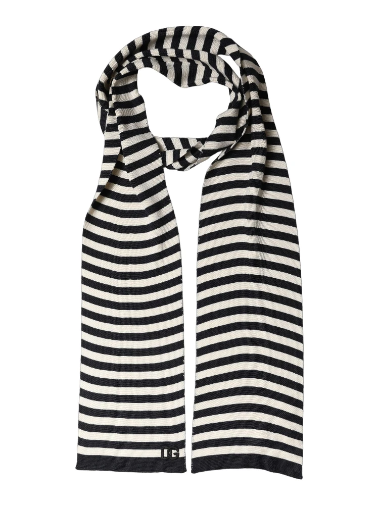 Black White Stripes Silk Knitted Shawl Scarf