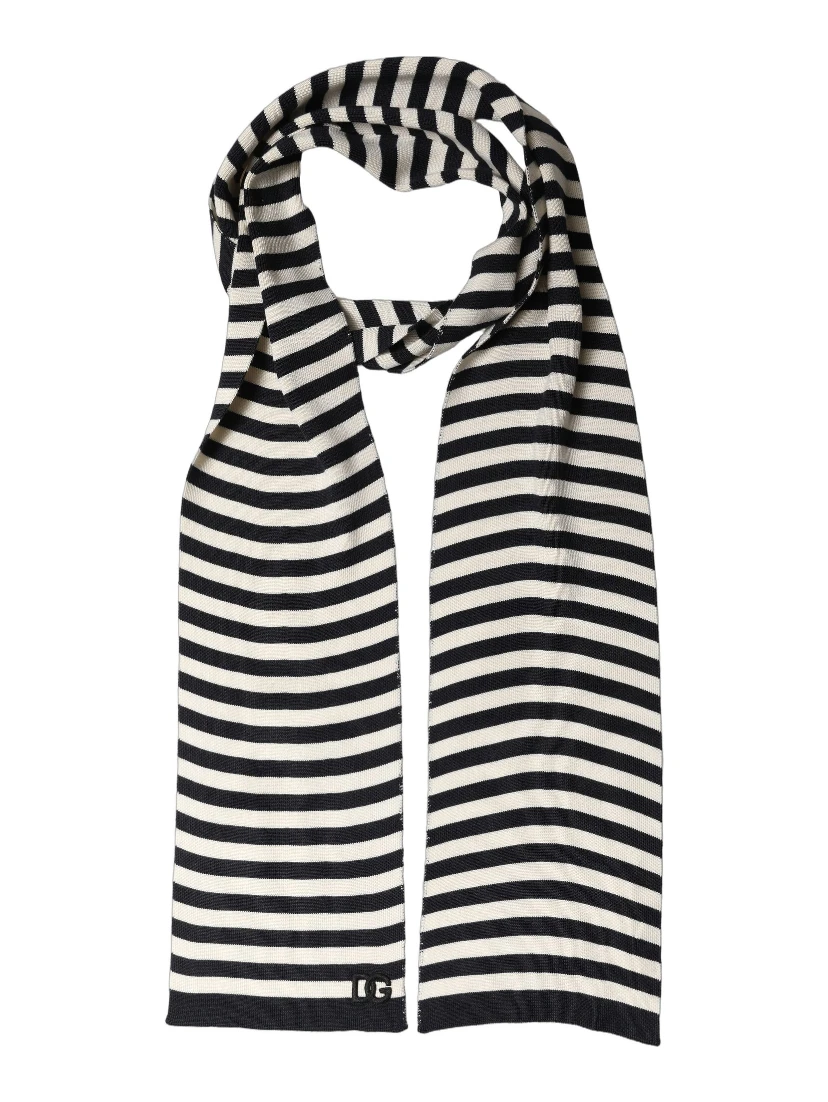 Black White Stripes Silk Knitted Shawl Scarf