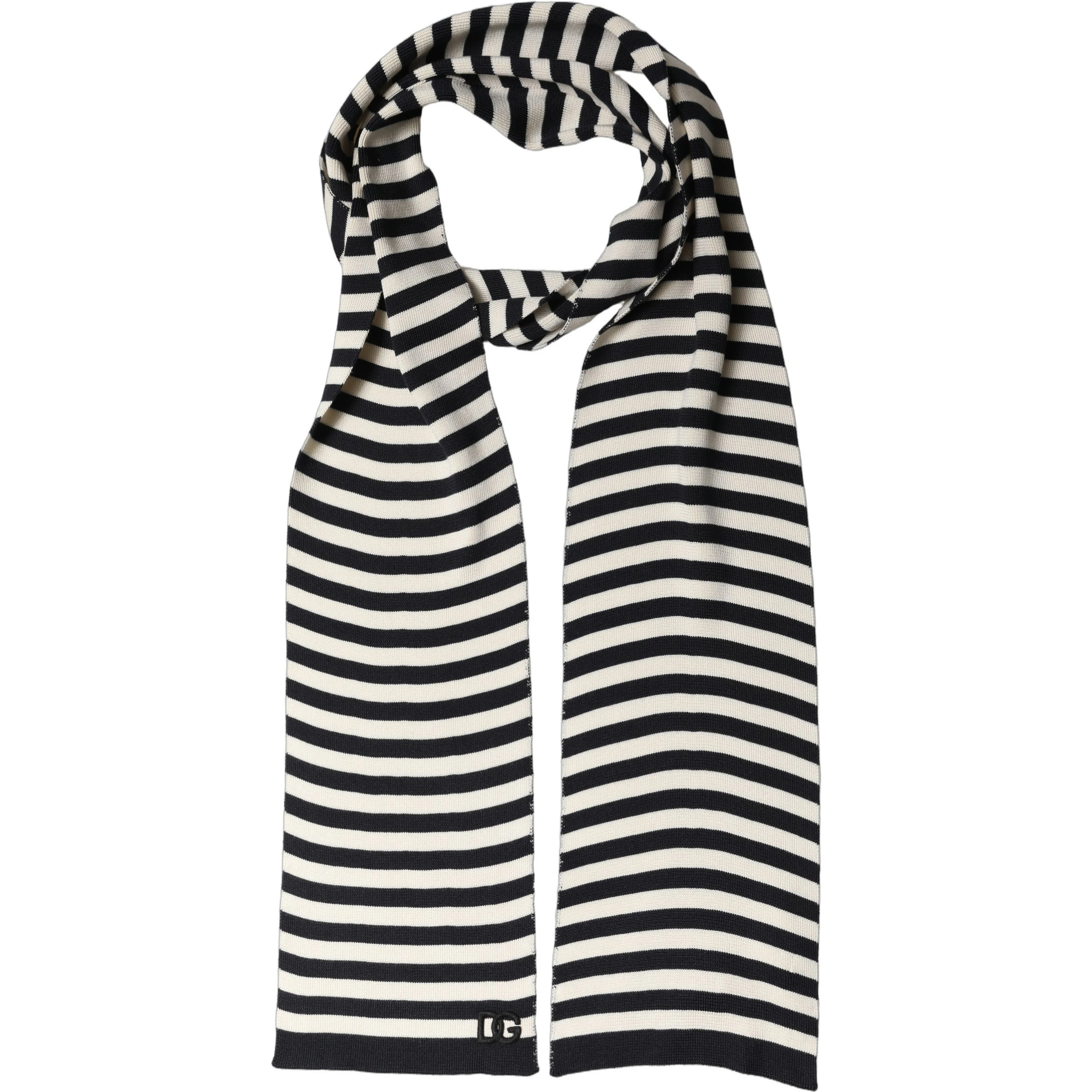 Black White Stripes Silk Knitted Shawl Scarf