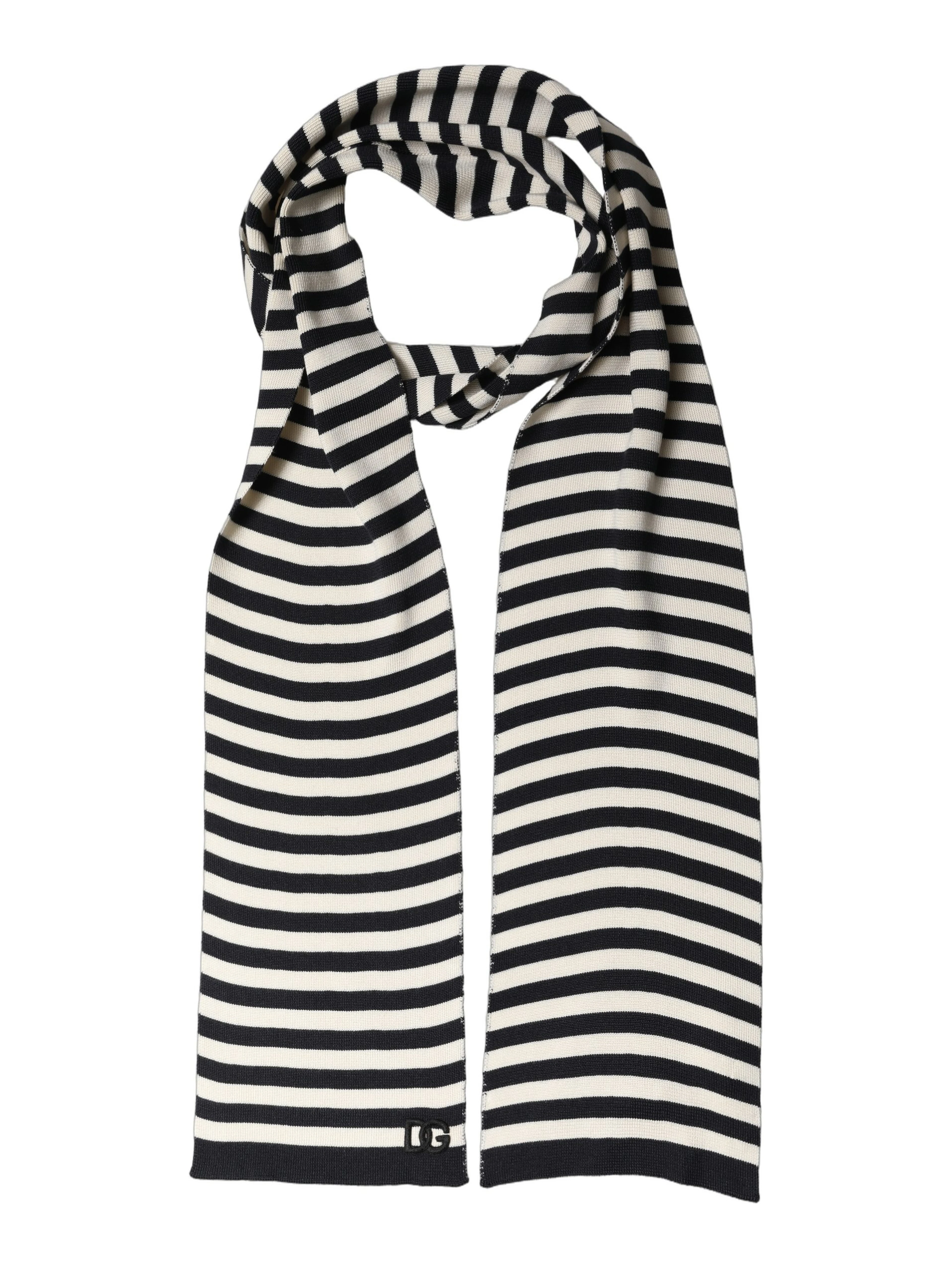 Black White Stripes Silk Knitted Shawl Scarf