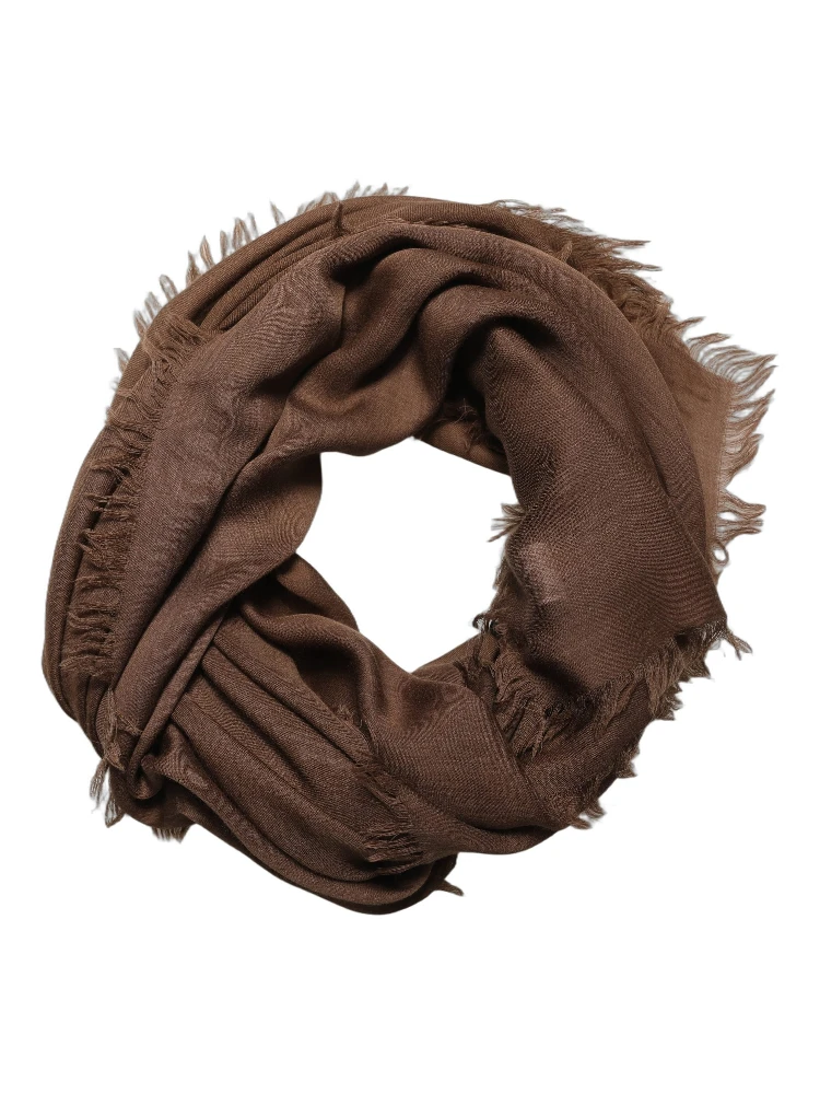 Brown Silk Wool Fringed Men Lace Stole Scarf