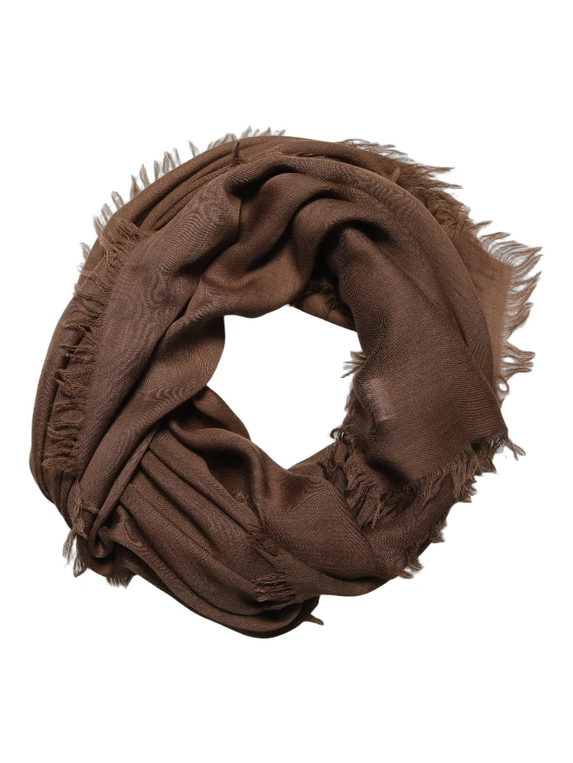 Brown Silk Wool Fringed Men Lace Stole Scarf