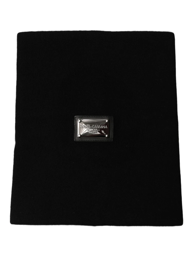 Black Cashmere Logo Plaque Neck Warmer Scarf