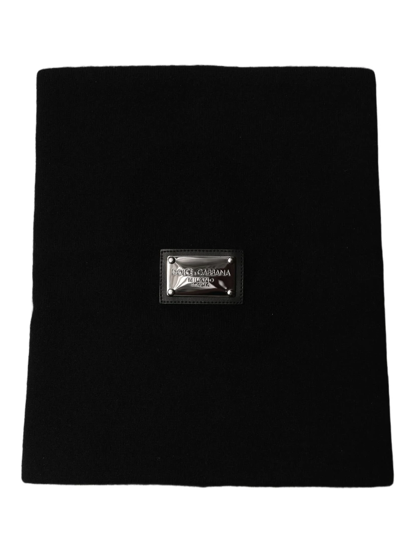 Black Cashmere Logo Plaque Neck Warmer Scarf