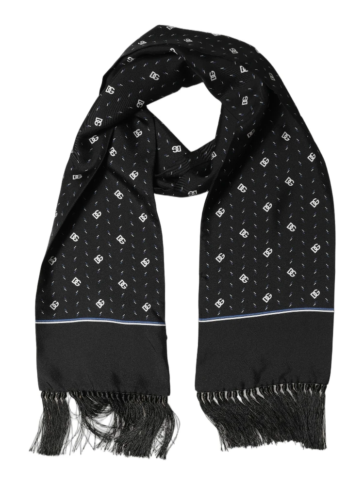 Black Silk DG Logo Men Fringed Shawl Scarf alternative