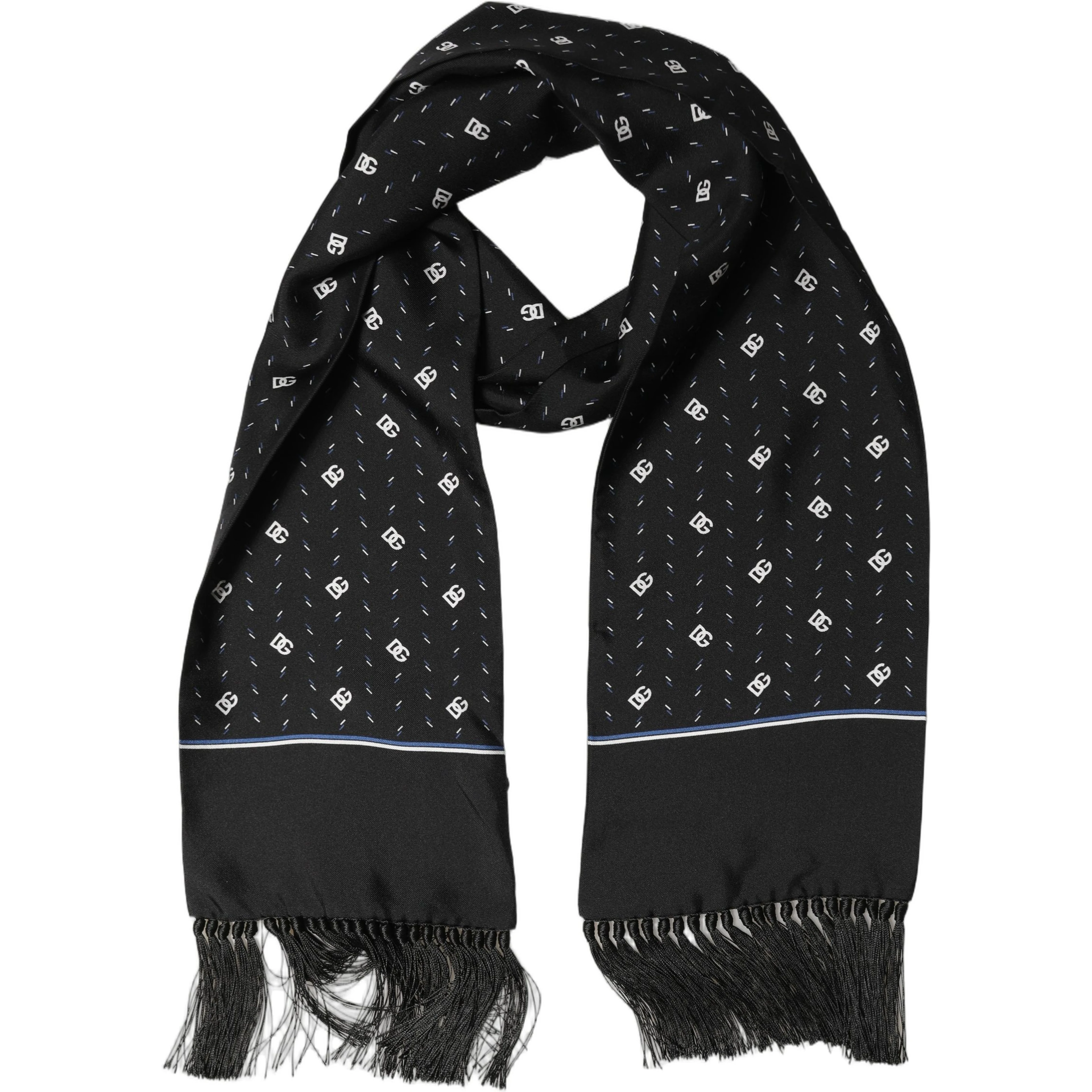 Black Silk DG Logo Men Fringed Shawl Scarf