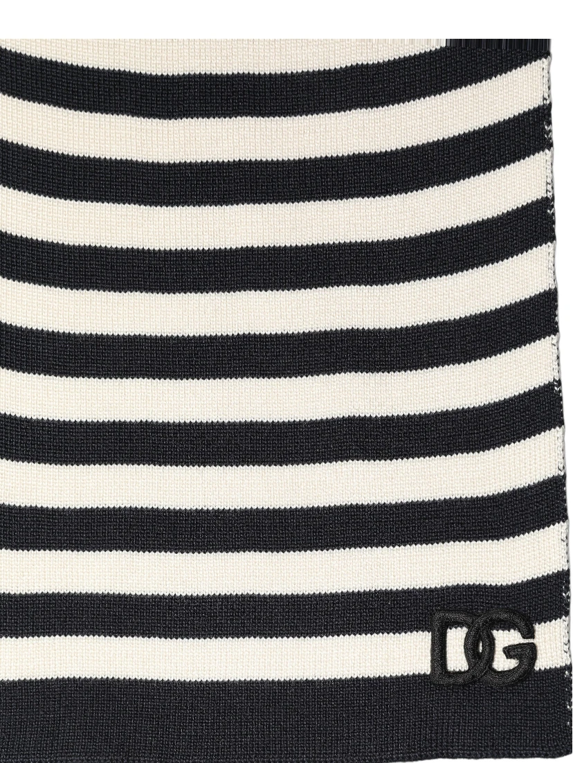 Black White Stripes Silk Knitted Shawl Scarf