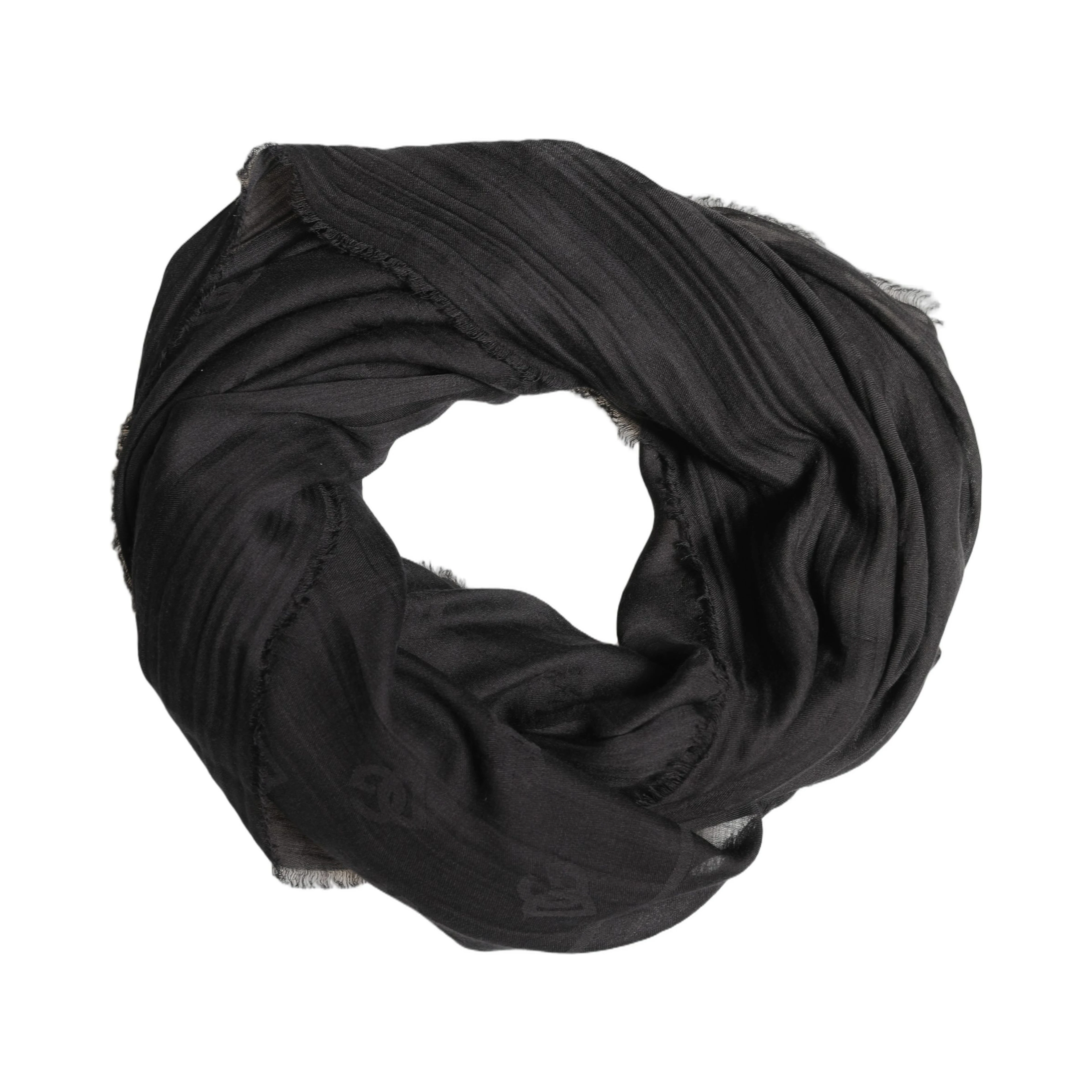 Black Silk Wool Fringed Men Lace Stole Scarf