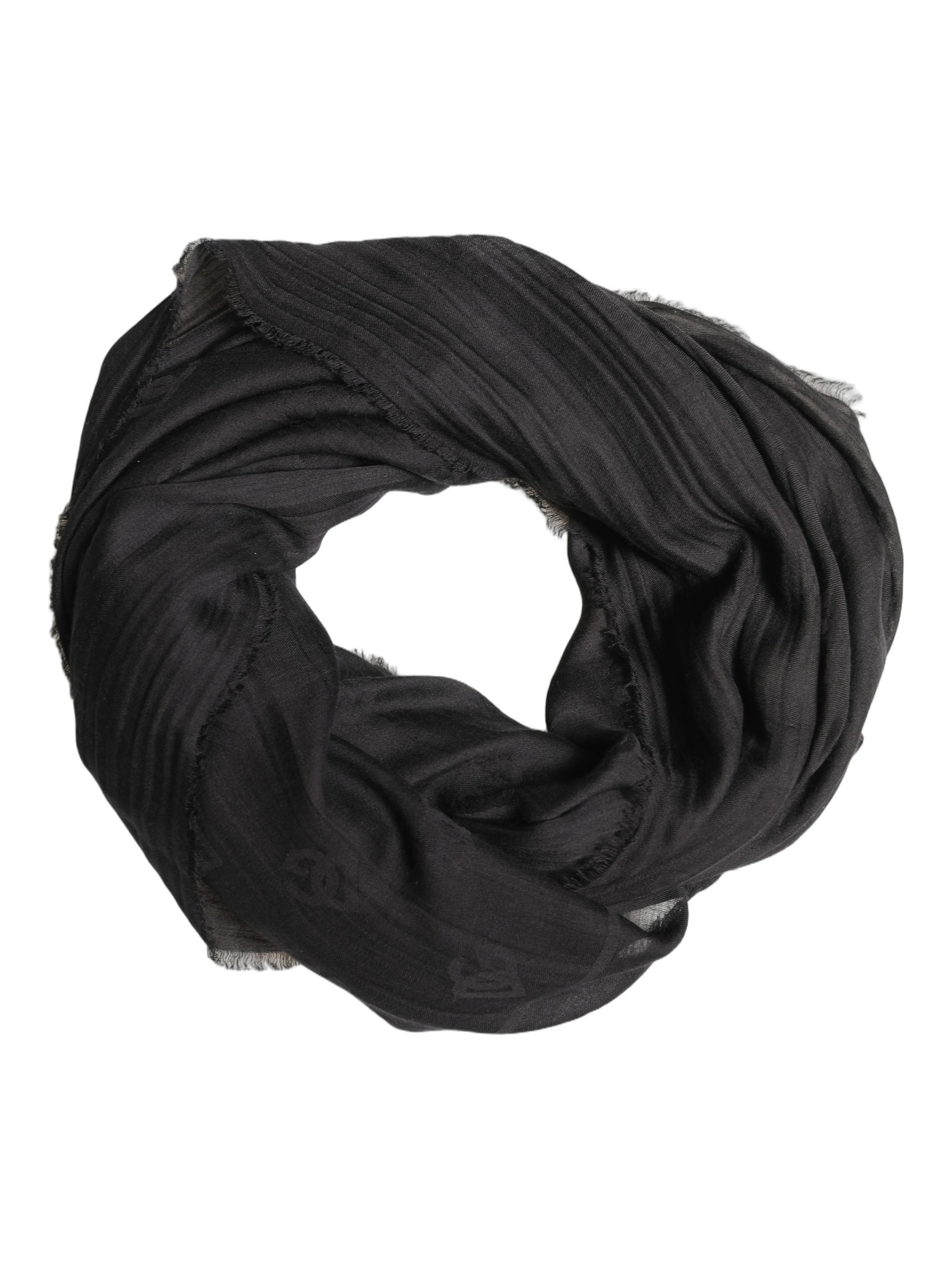 Black Silk Wool Fringed Men Lace Stole Scarf
