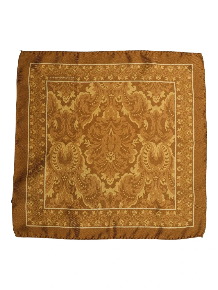 Brown Silk Damask Pocket Square Foulard Scarf