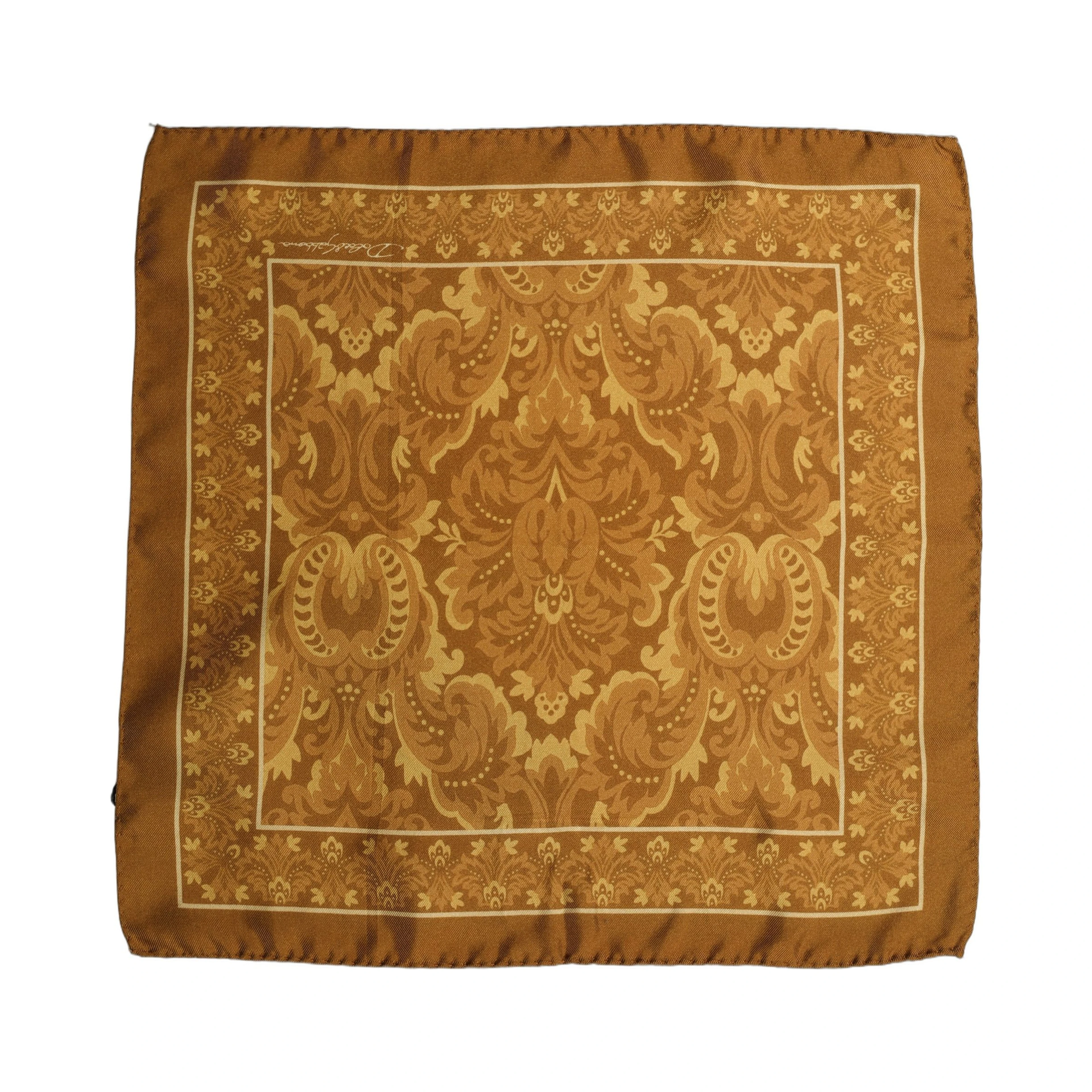 Brown Silk Damask Pocket Square Foulard Scarf