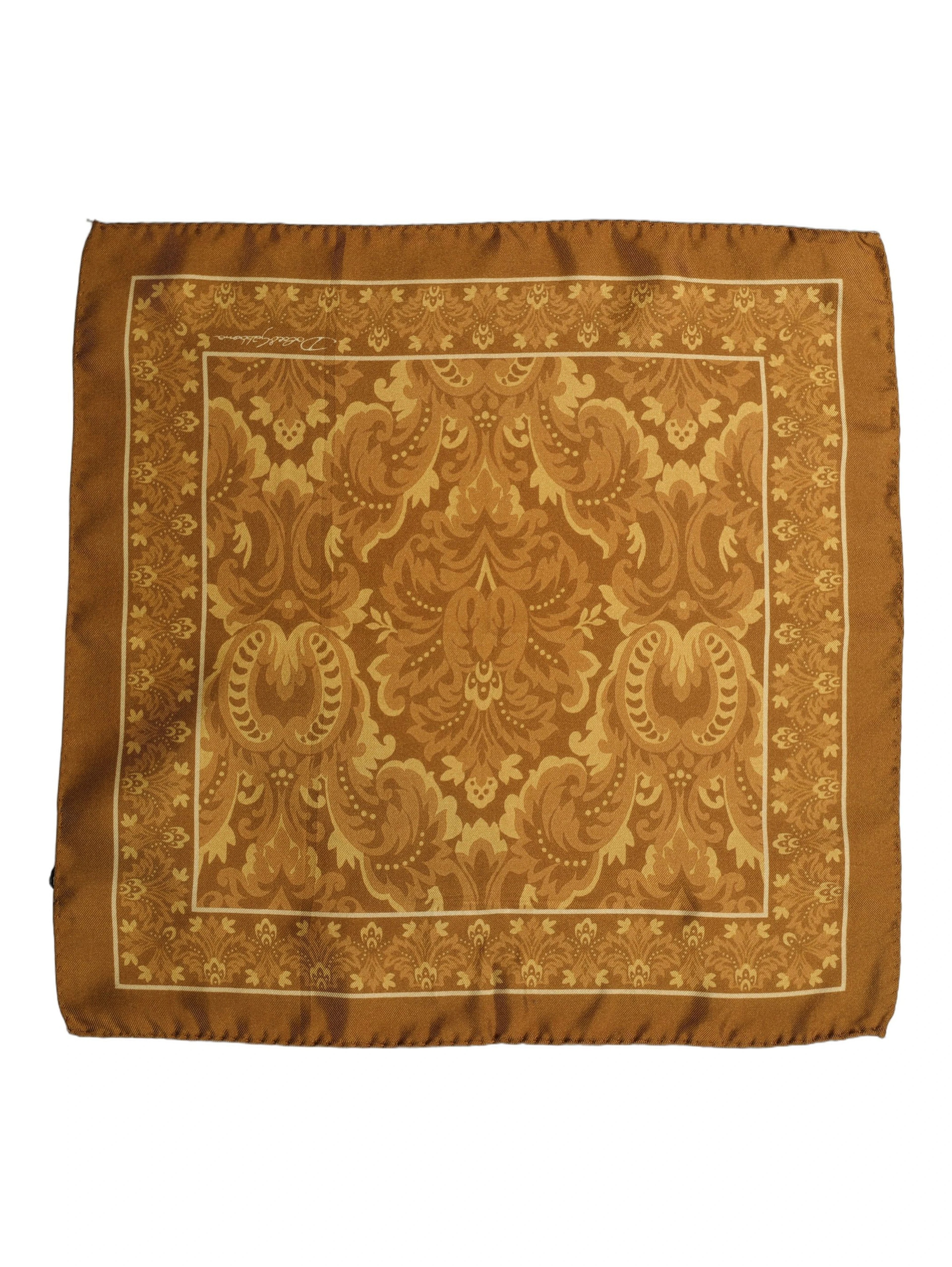 Brown Silk Damask Pocket Square Foulard Scarf