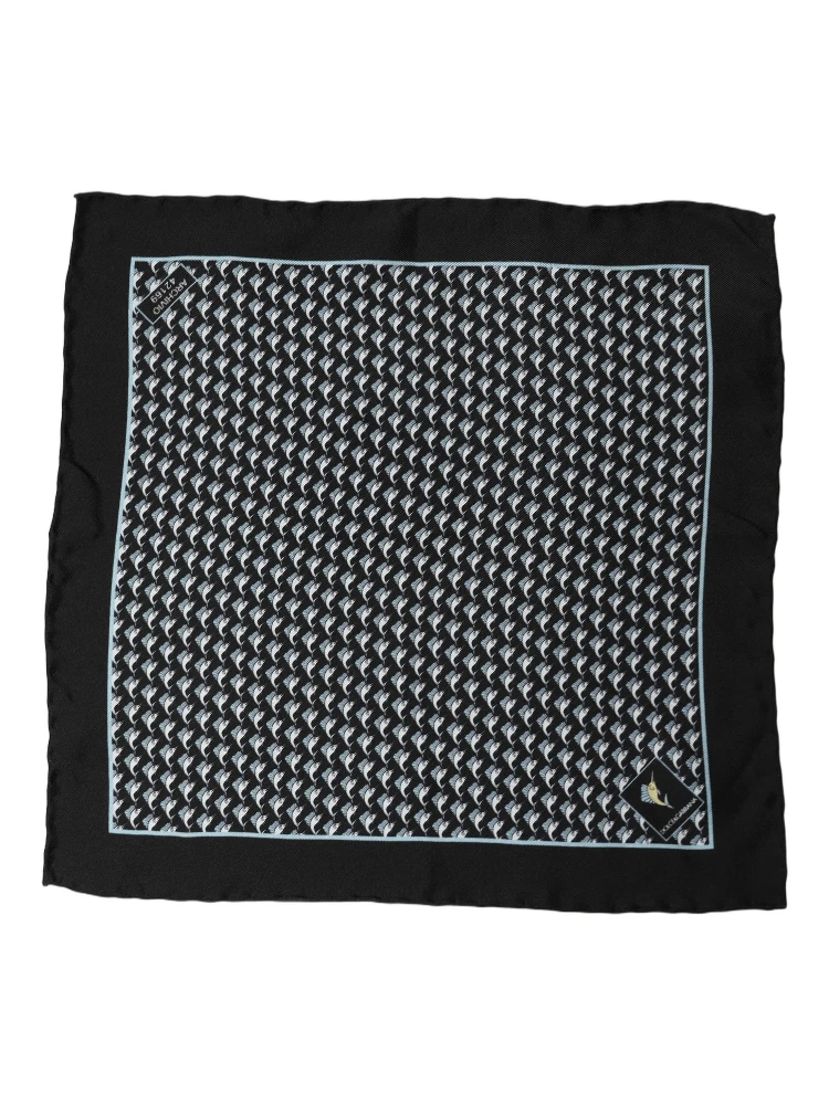 Black Silk Geometric Handkerchief Pocket Scarf