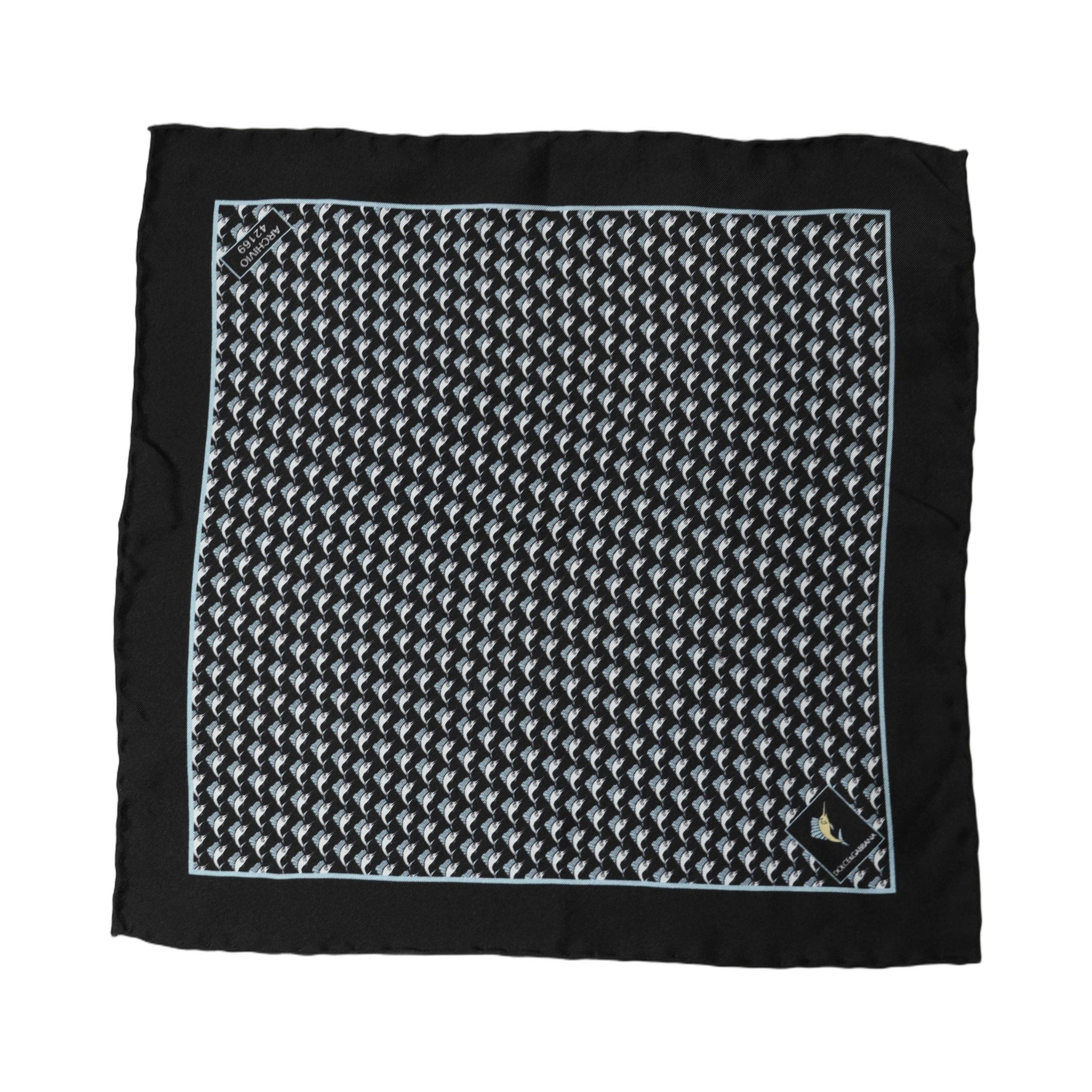 Black Silk Geometric Handkerchief Pocket Scarf
