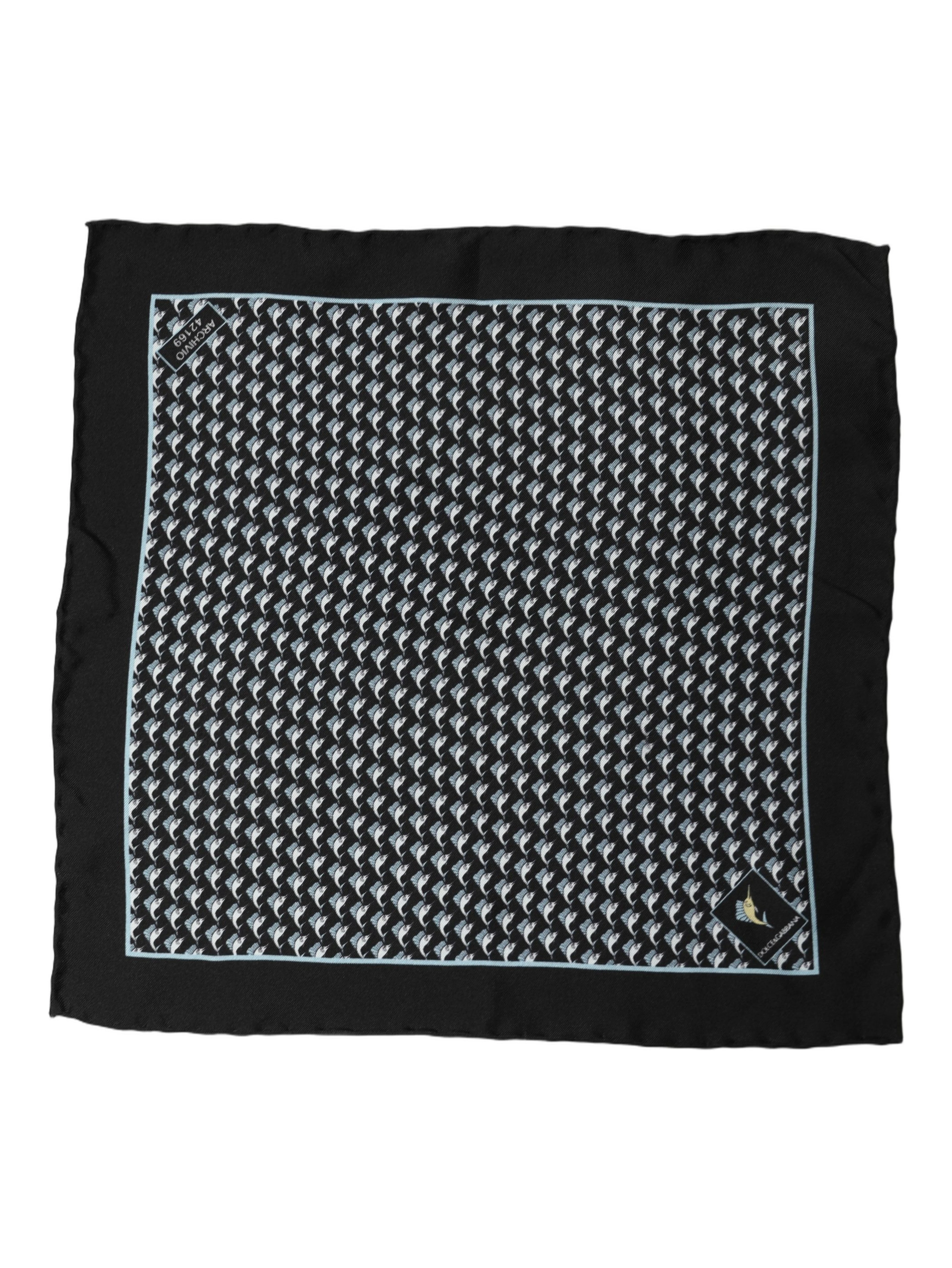 Black Silk Geometric Handkerchief Pocket Scarf