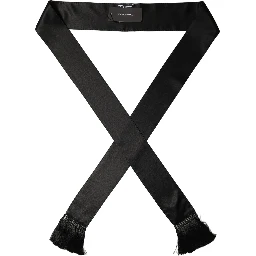 Black Satin Silk Skinny Fringed Shawl Scarf