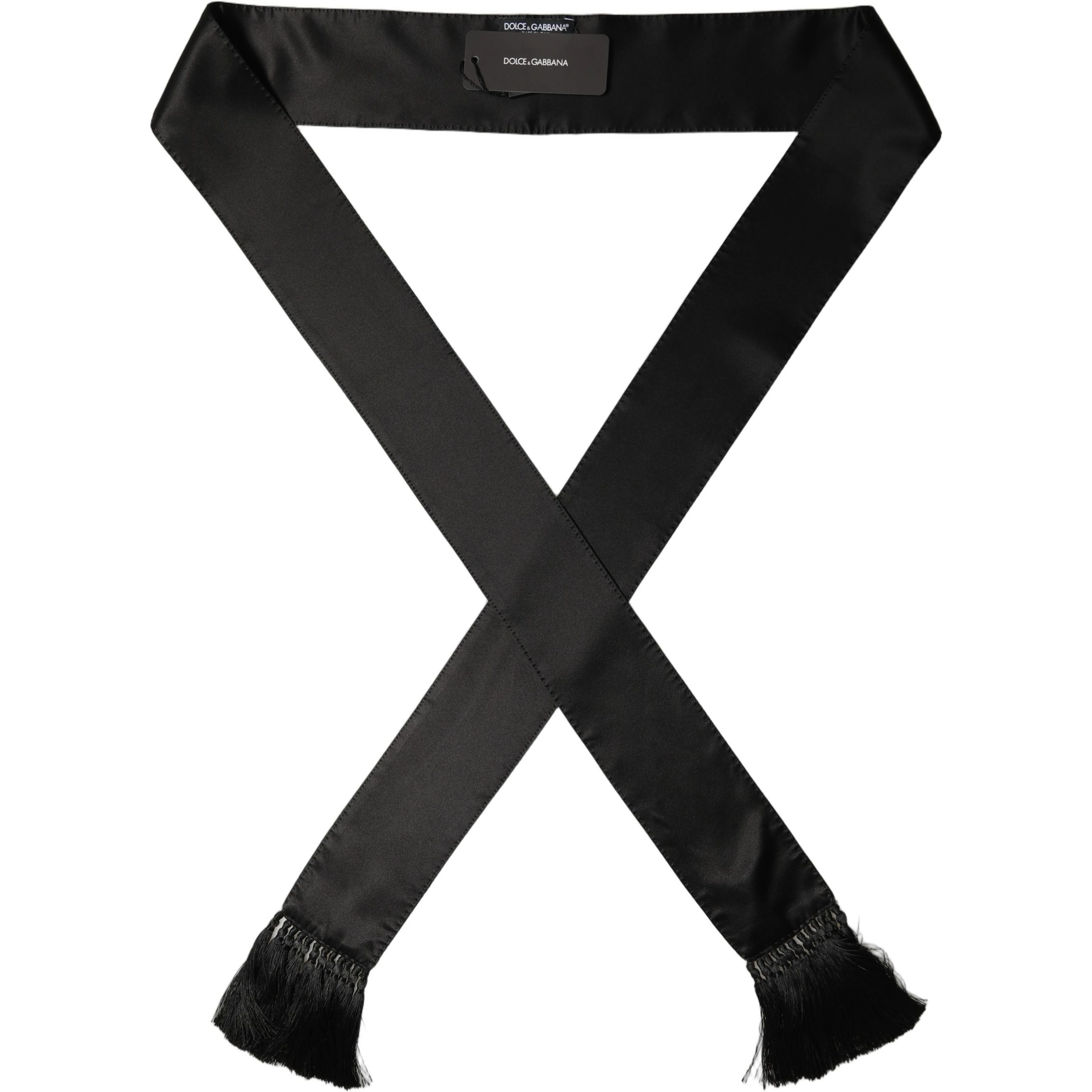 Black Satin Silk Skinny Fringed Shawl Scarf
