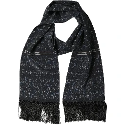 Blue Floral Silk Fringed Neck Shaw Scarf