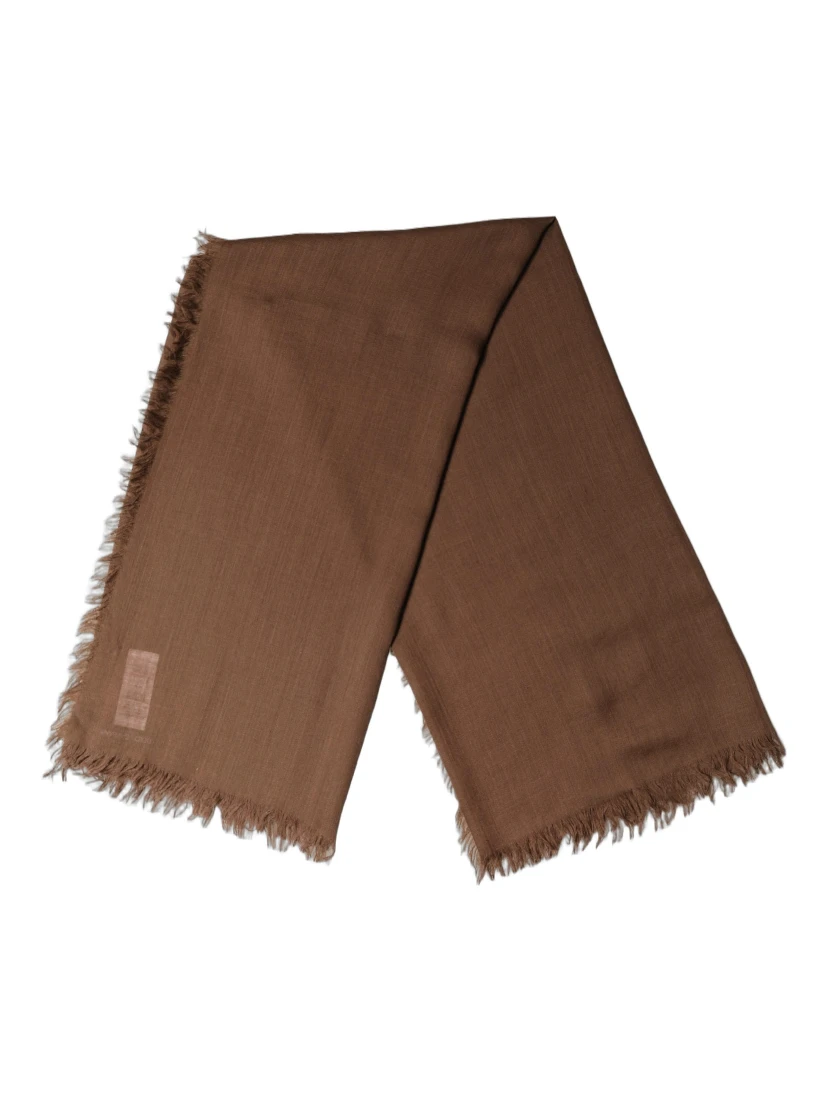 Brown Silk Wool Fringed Men Lace Stole Scarf