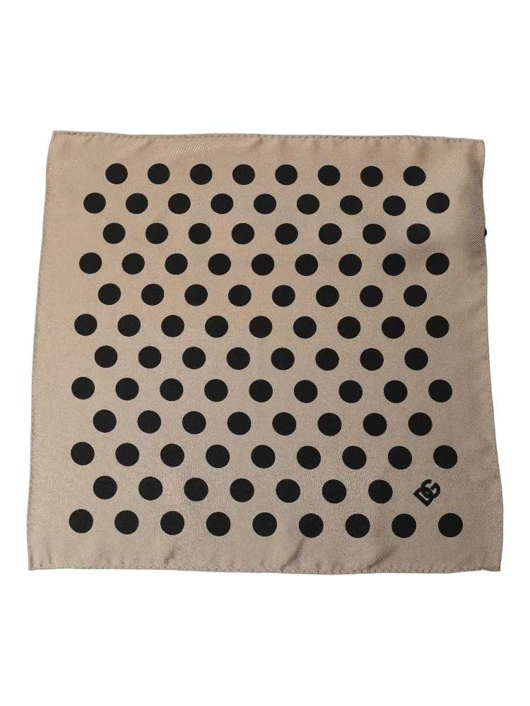 Beige Black Polka Dot Square Foulard Scarf