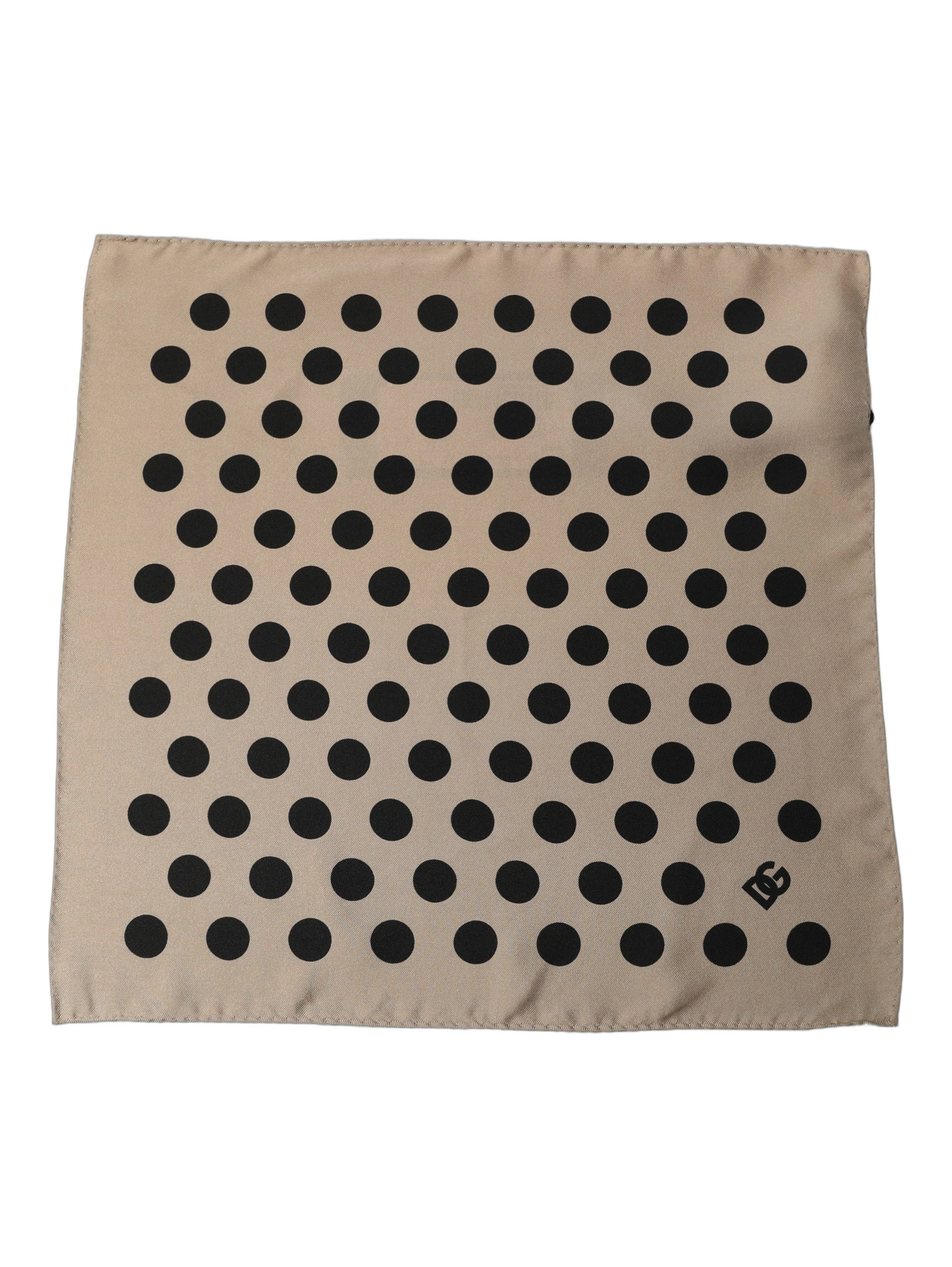 Beige Black Polka Dot Square Foulard Scarf
