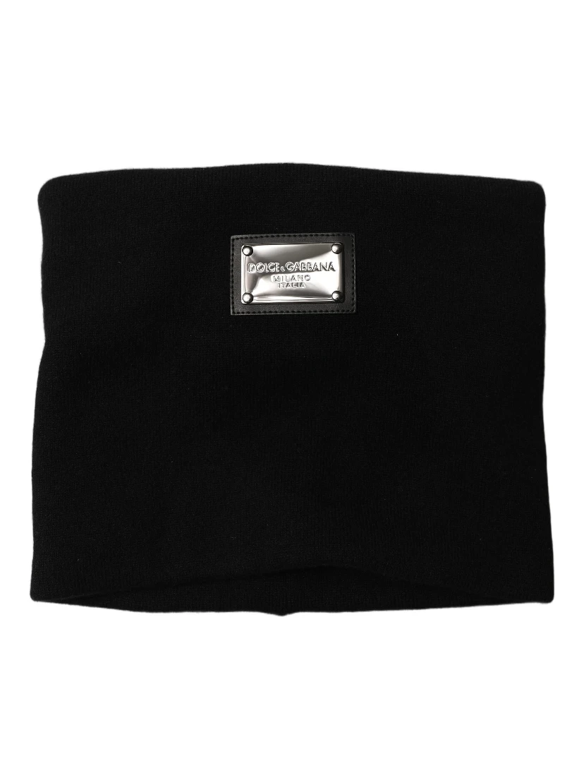 Black Cashmere Logo Plaque Neck Warmer Scarf