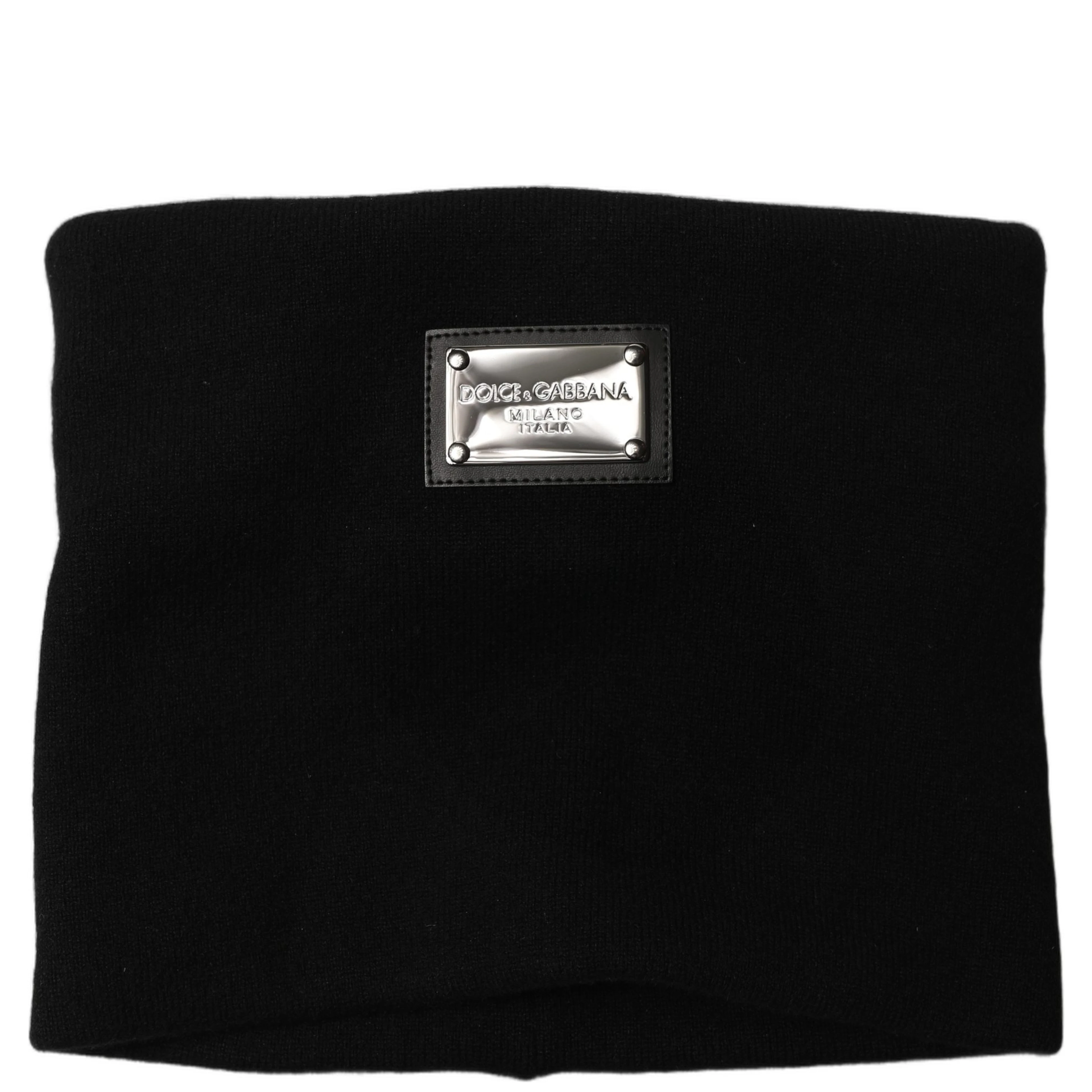 Black Cashmere Logo Plaque Neck Warmer Scarf