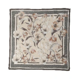 Men Beige Floral Linen Square Foulard Scarf
