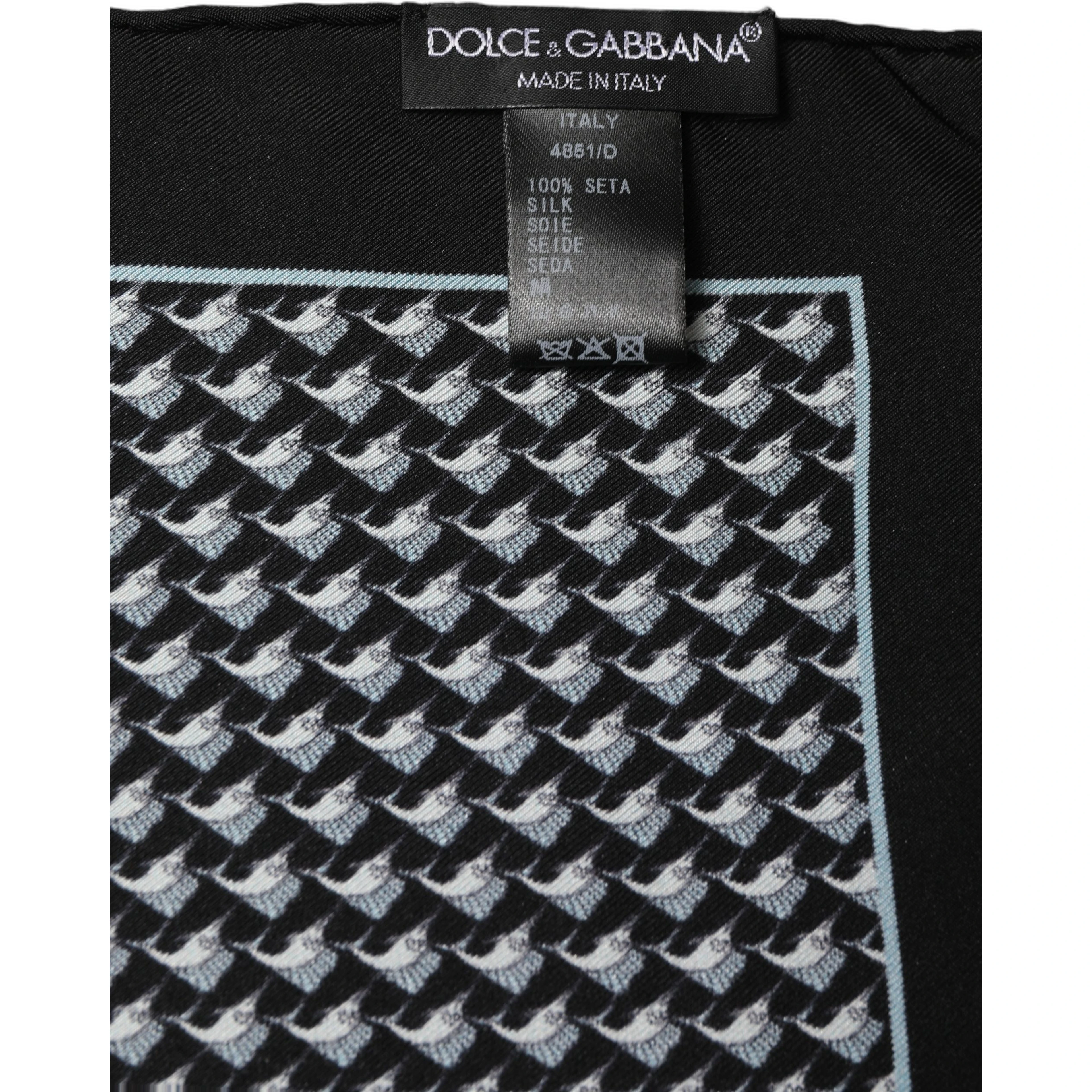 Black Silk Geometric Handkerchief Pocket Scarf