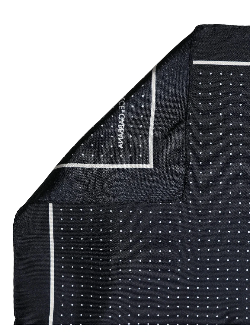 Blue Silk Polka Dot Handkerchief Pocket Scarf
