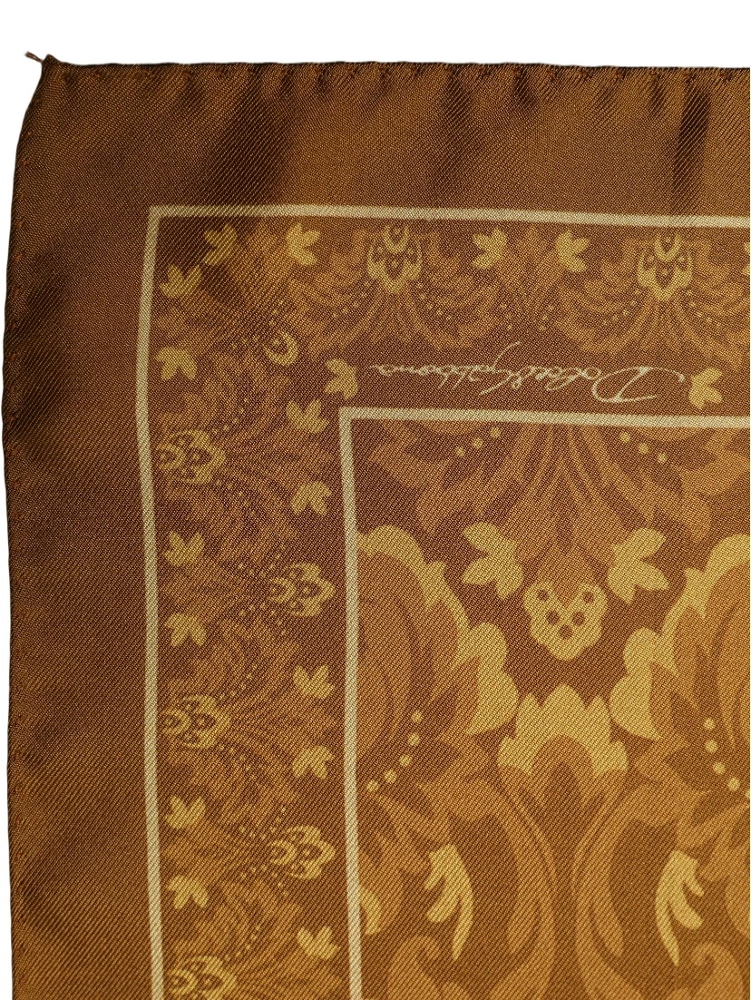 Brown Silk Damask Pocket Square Foulard Scarf