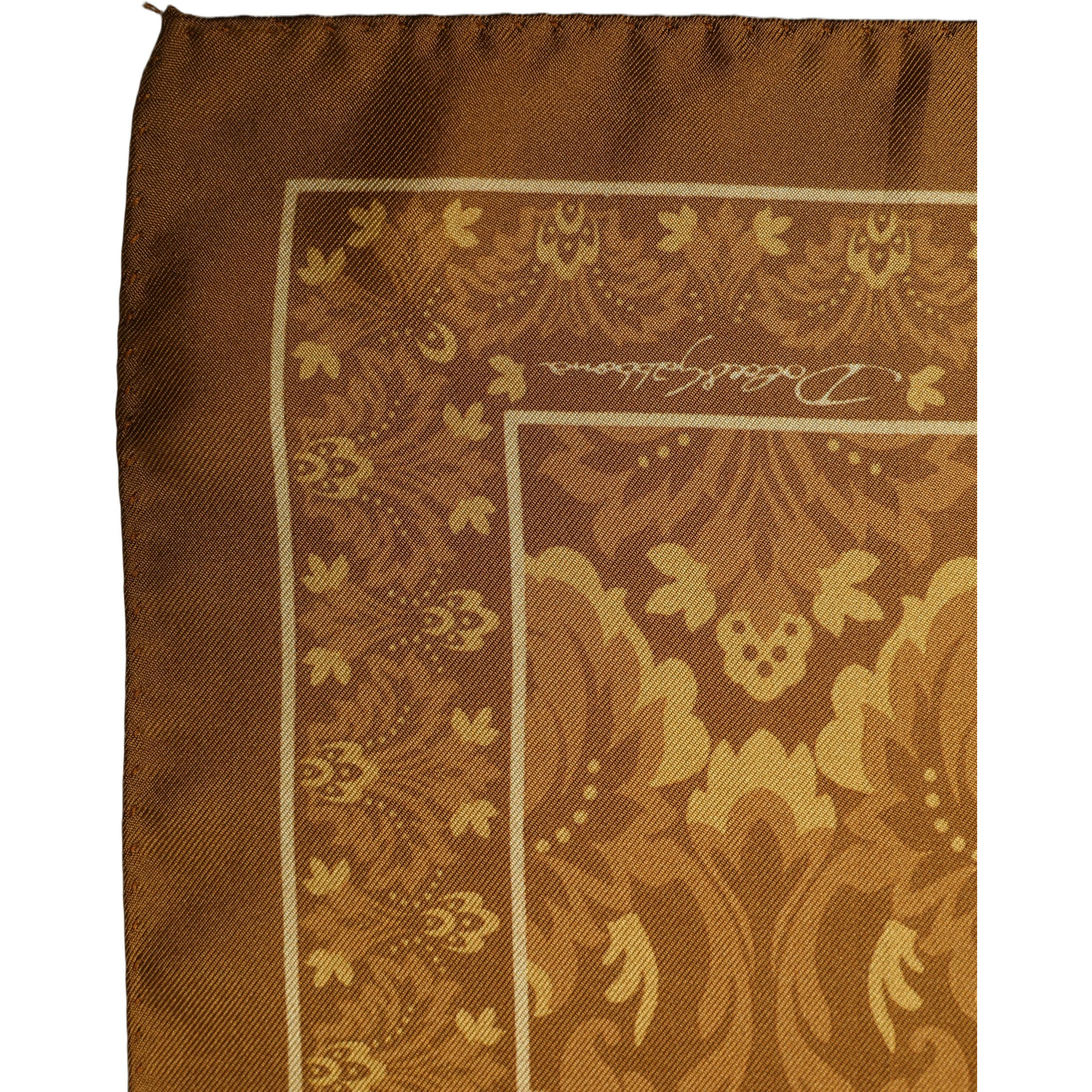 Brown Silk Damask Pocket Square Foulard Scarf
