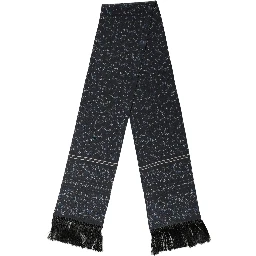 Blue Floral Silk Fringed Neck Shaw Scarf