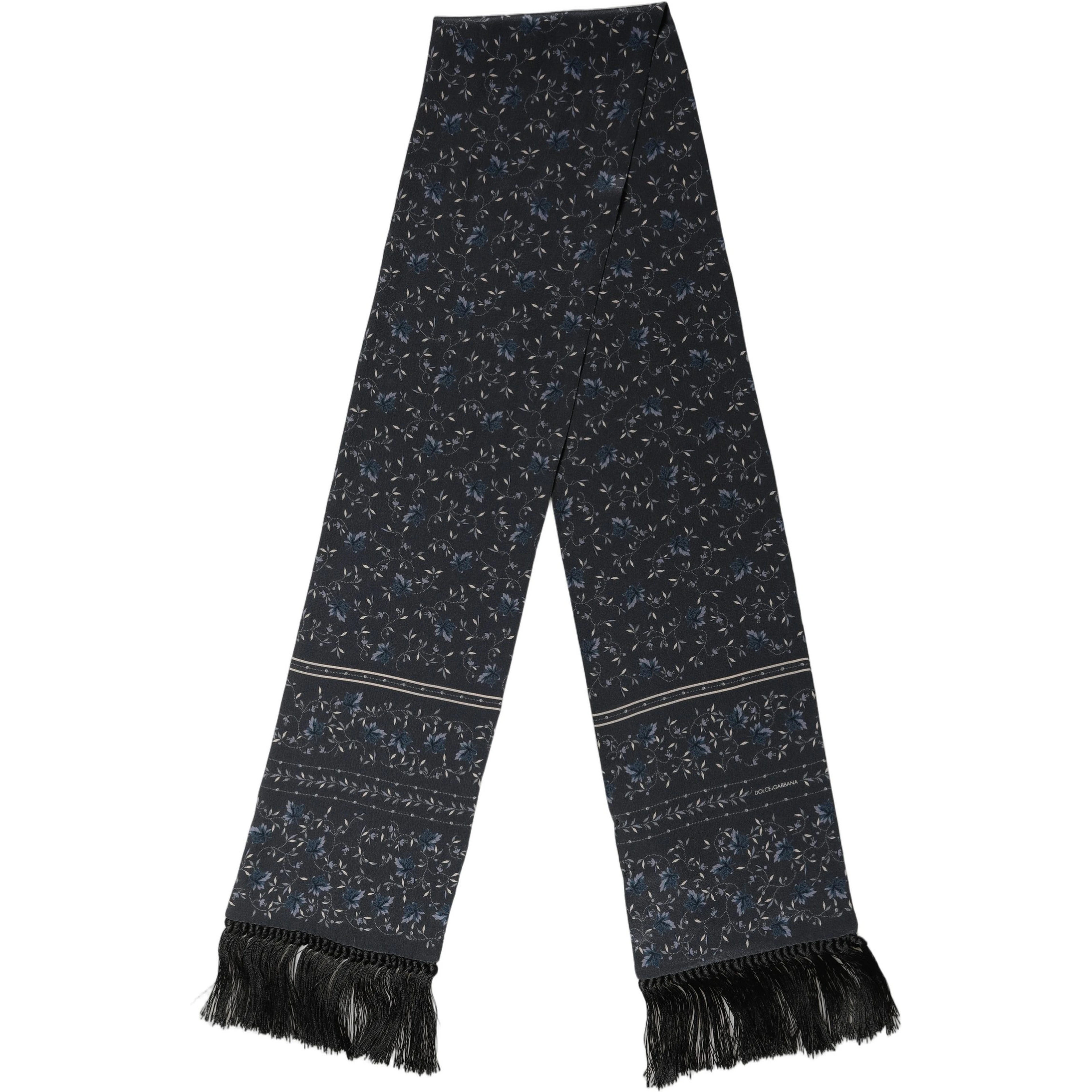 Blue Floral Silk Fringed Neck Shaw Scarf