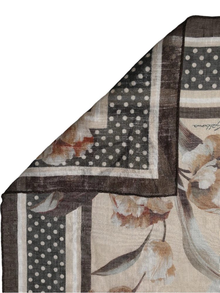 Men Beige Floral Linen Square Foulard Scarf alternative