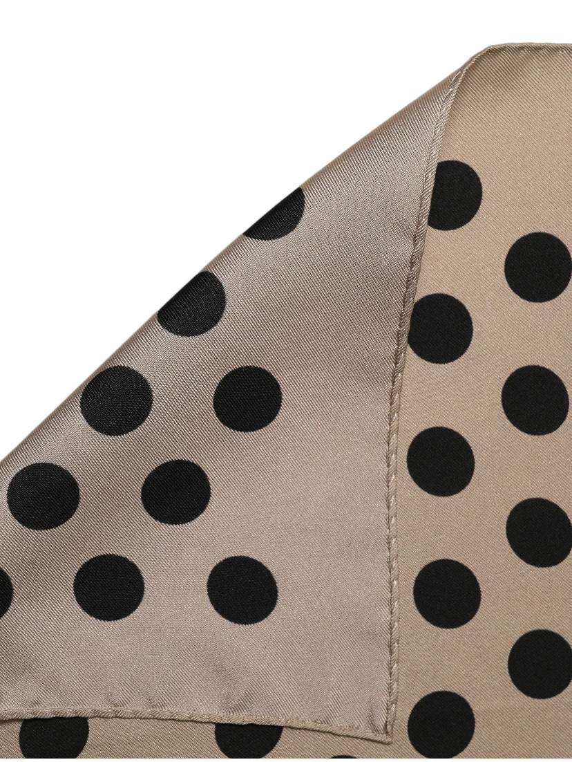 Beige Black Polka Dot Square Foulard Scarf