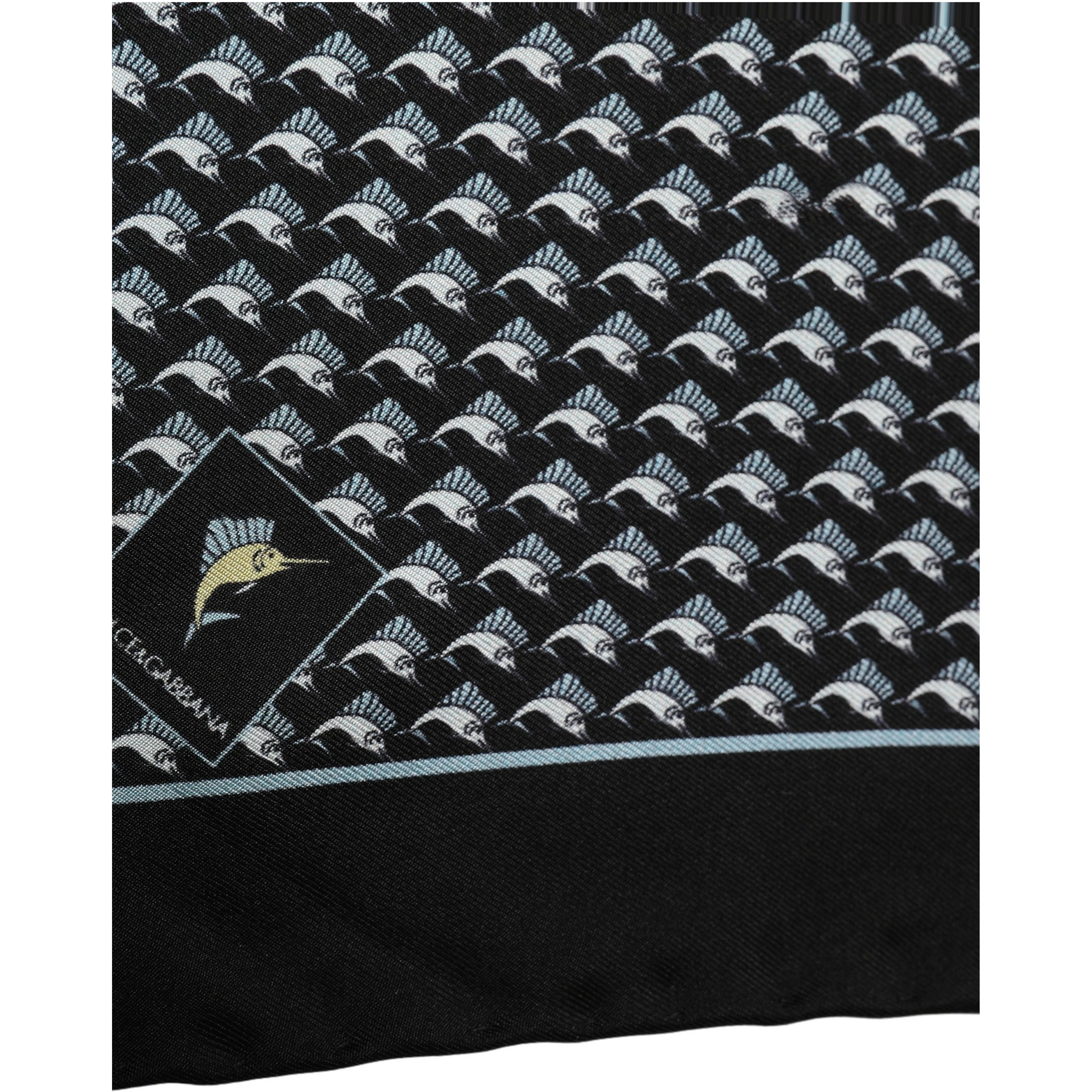 Black Silk Geometric Handkerchief Pocket Scarf