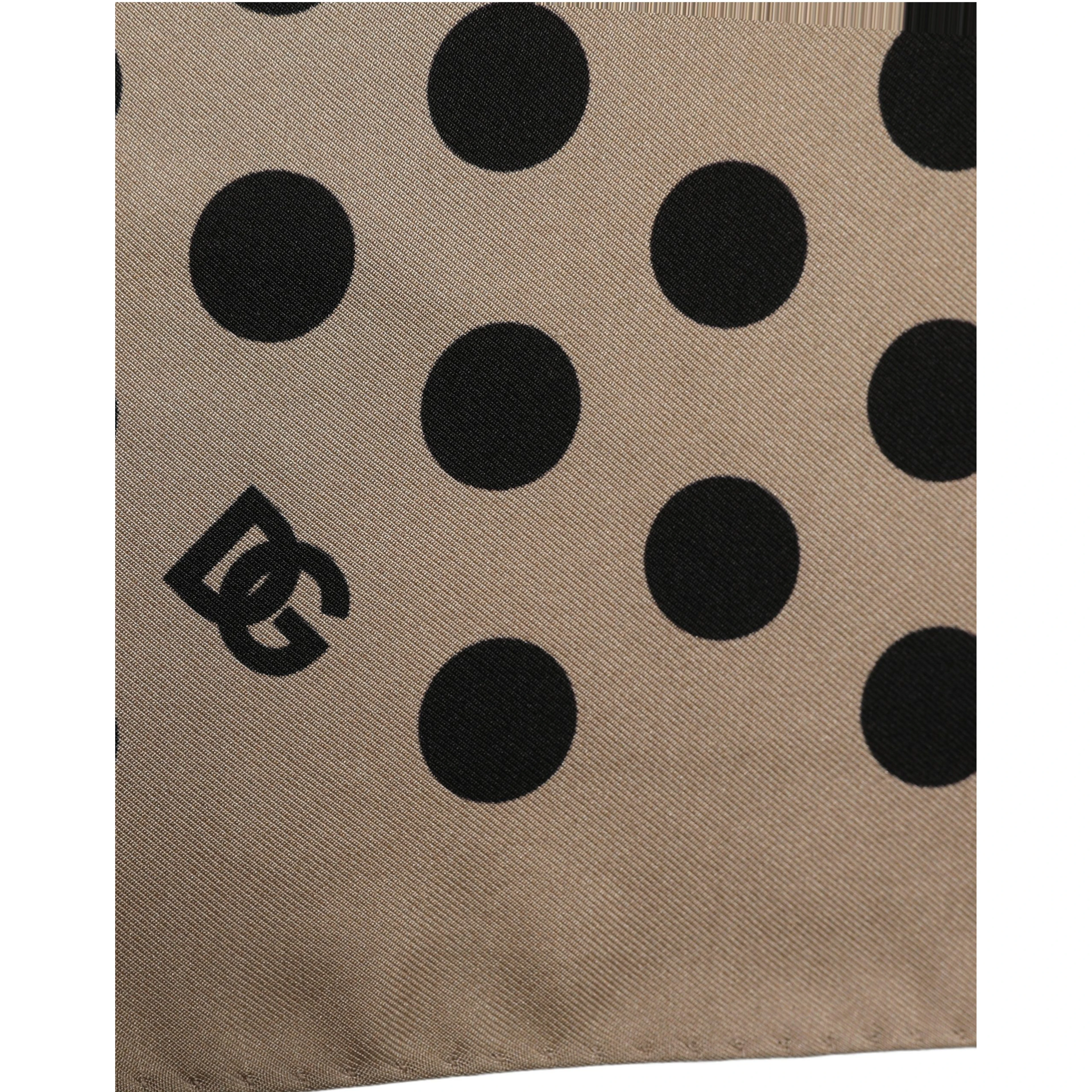 Beige Black Polka Dot Square Foulard Scarf