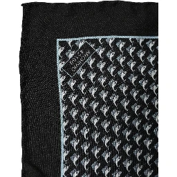 Black Silk Geometric Handkerchief Pocket Scarf
