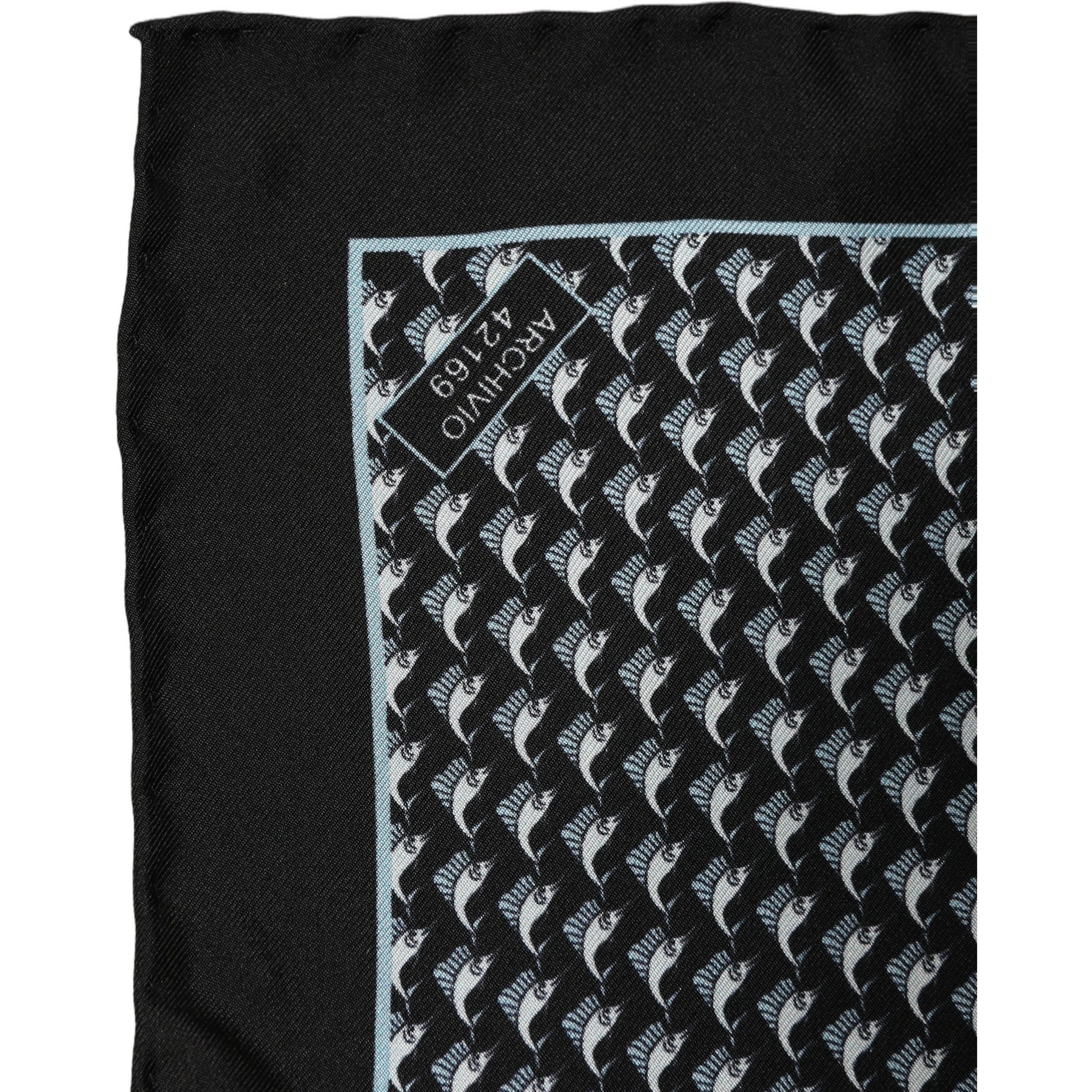 Black Silk Geometric Handkerchief Pocket Scarf